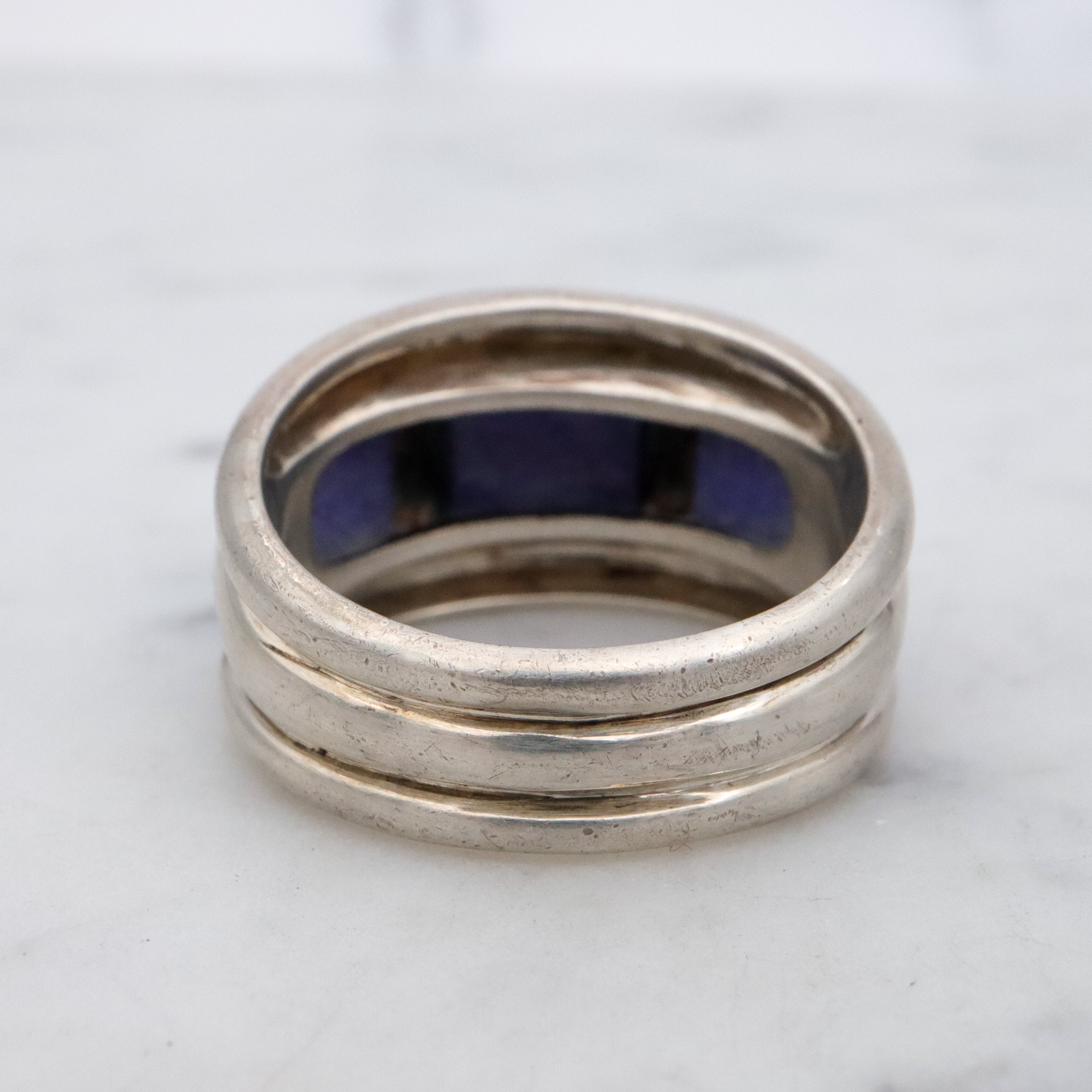 Vintage chunky lapis inlay sterling Thai ring, size 10