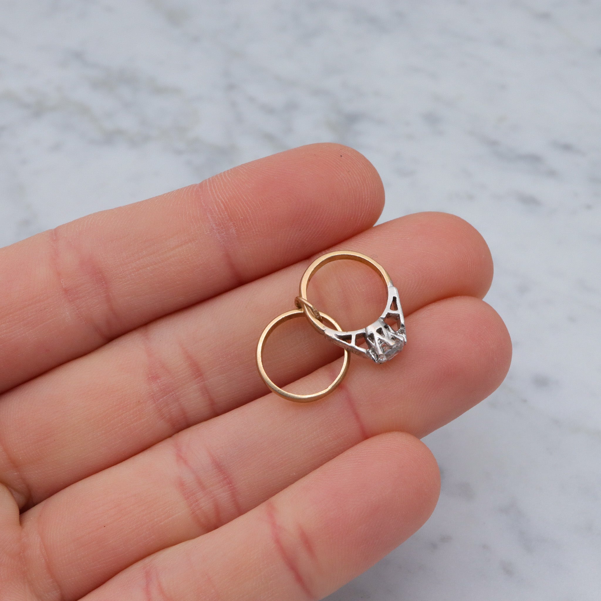 Vintage English 9k gold engagement & wedding ring charm pendant