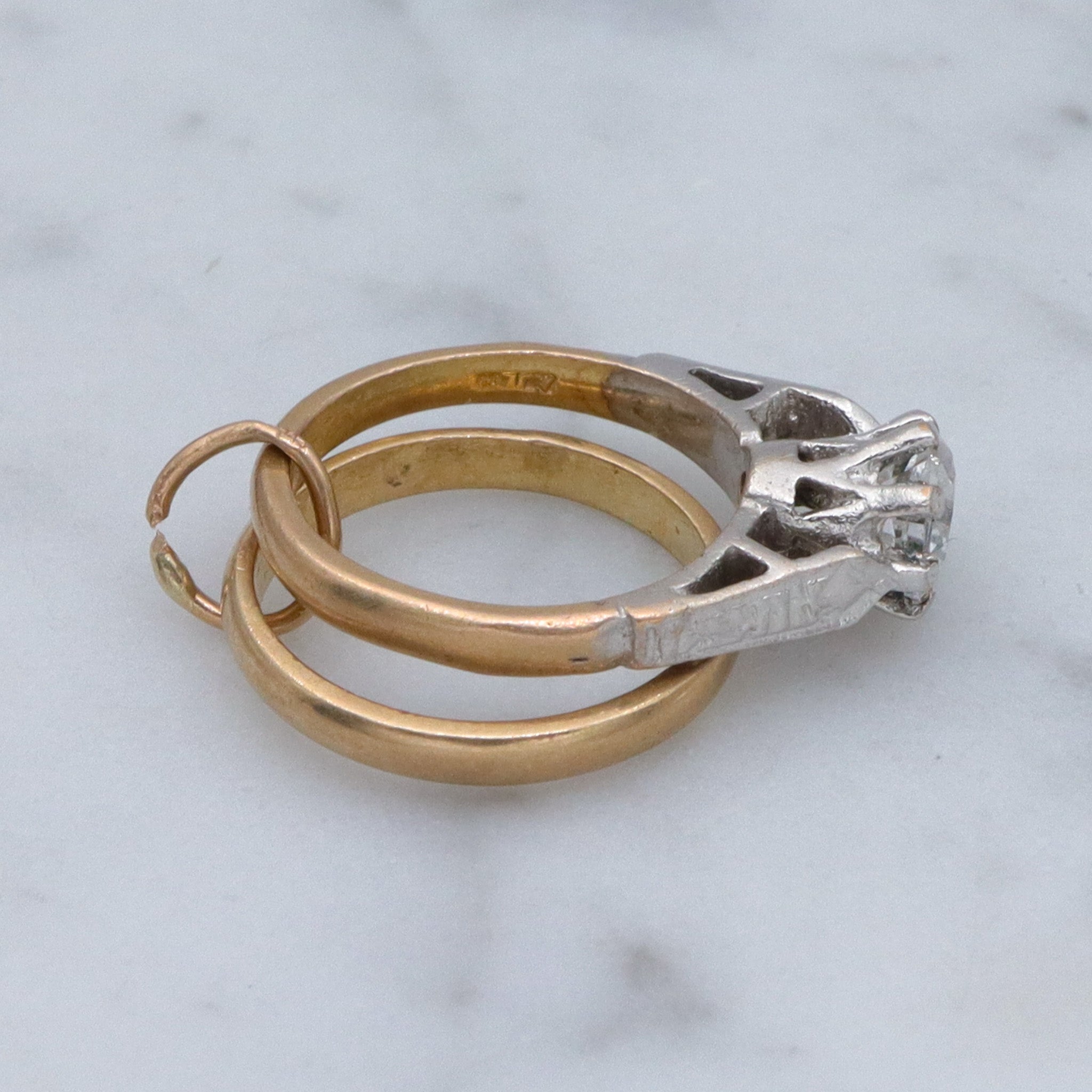 Vintage English 9k gold engagement & wedding ring charm pendant