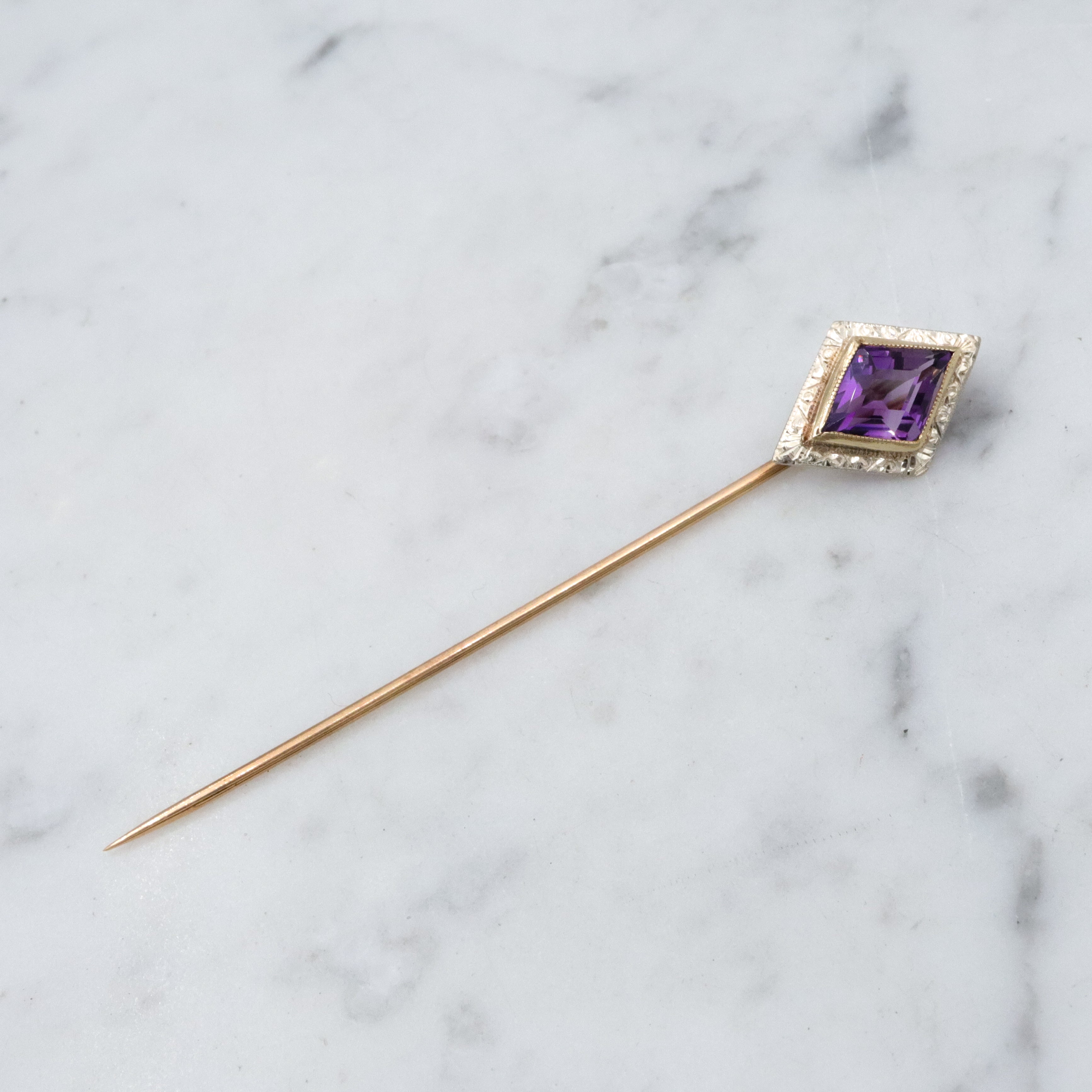 Antique Victorian 14k gold amethyst stick pin