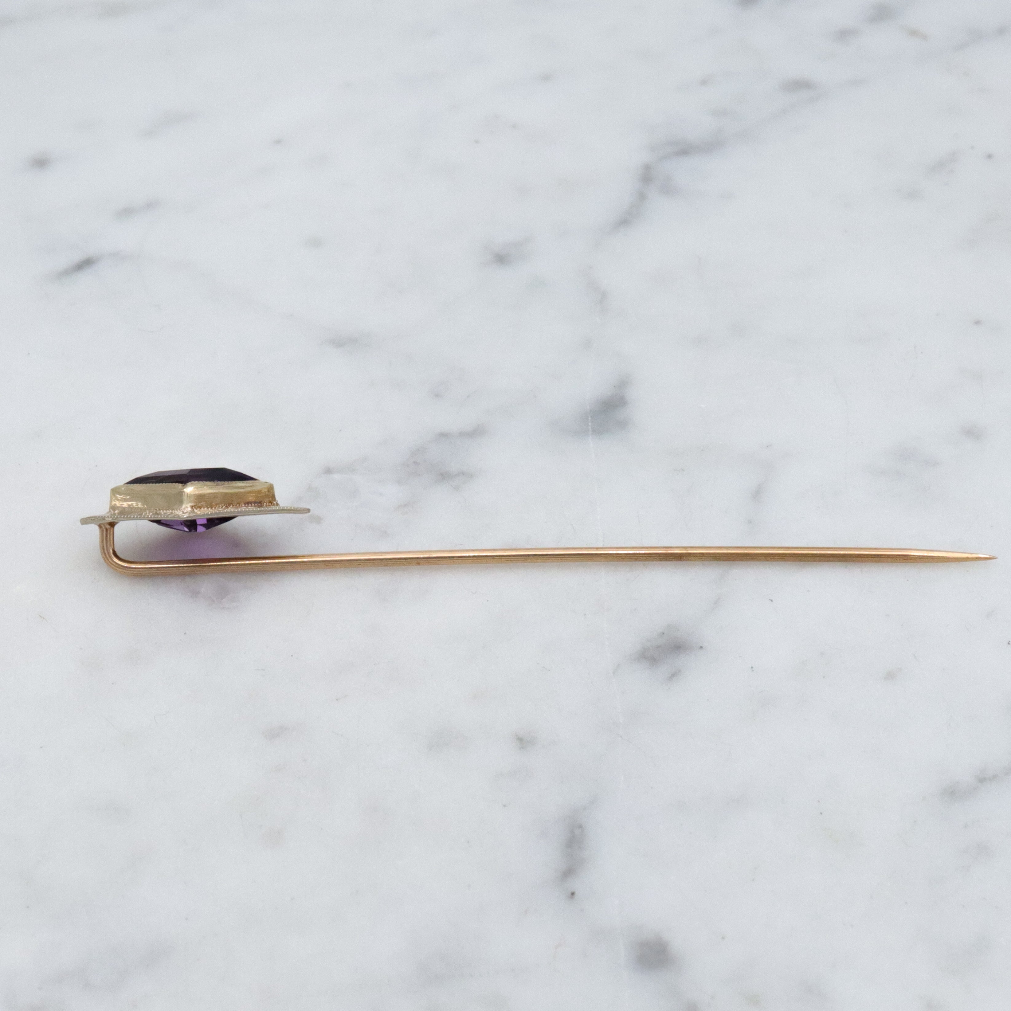 Antique Victorian 14k gold amethyst stick pin