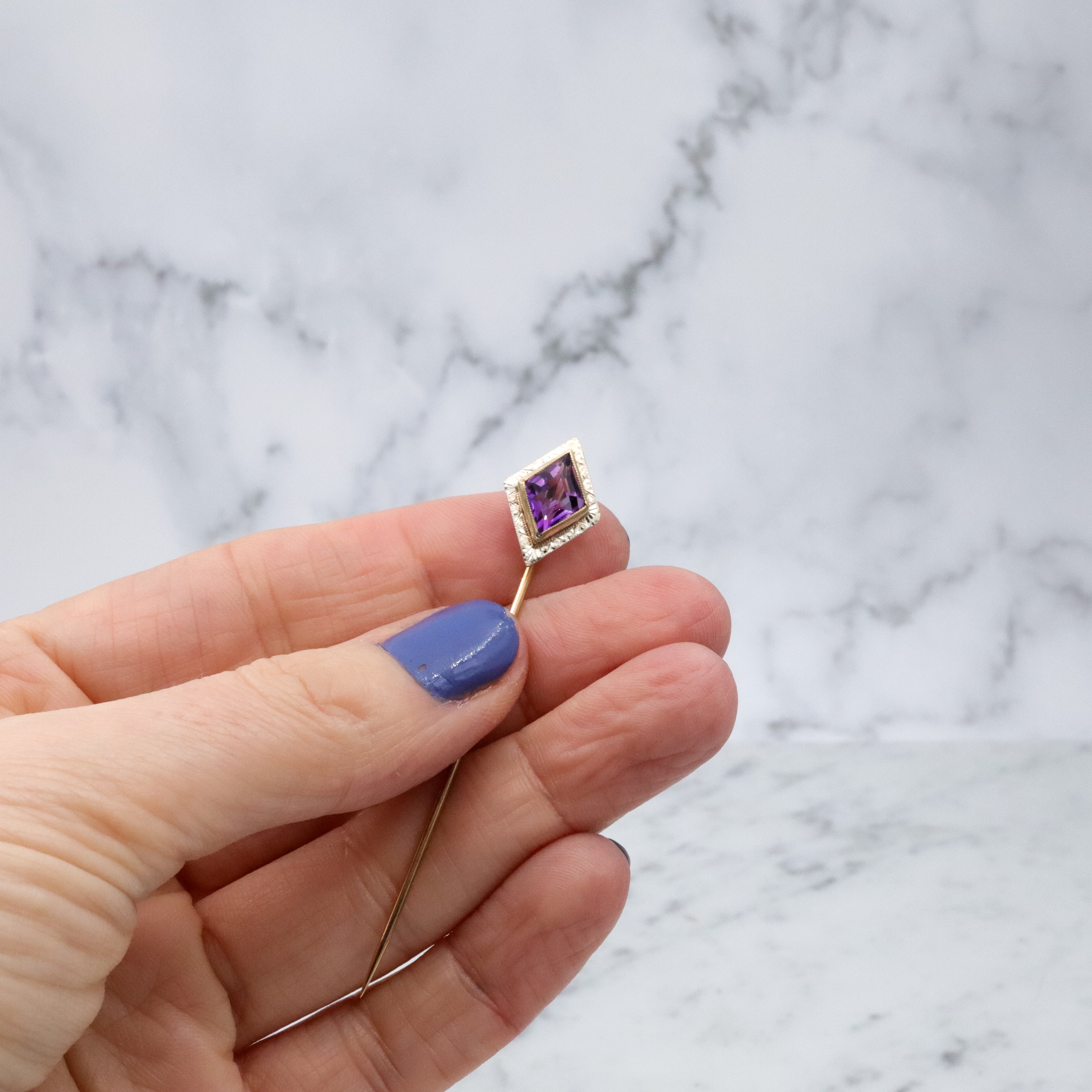 Antique Victorian 14k gold amethyst stick pin