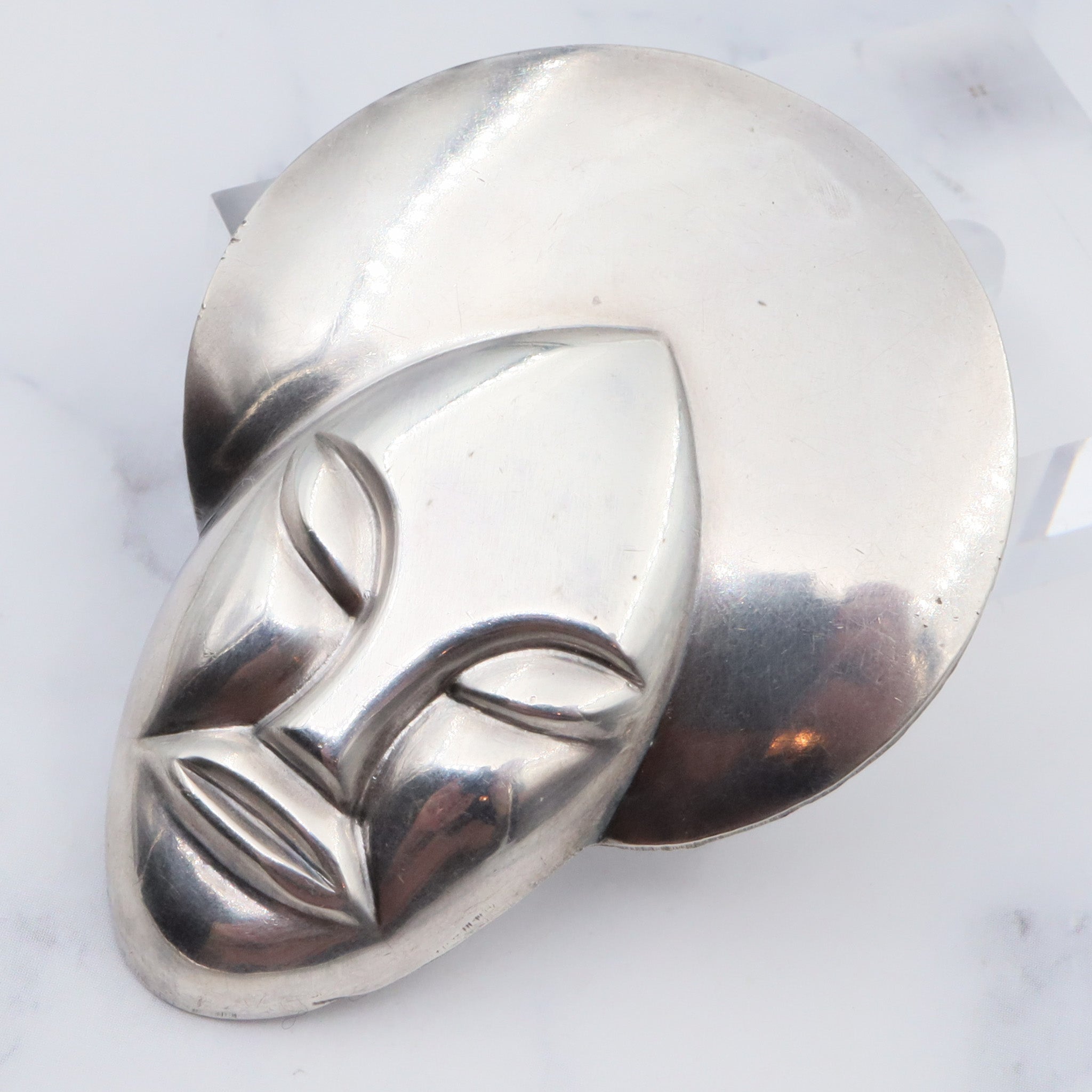 Vintage sterling face brooch