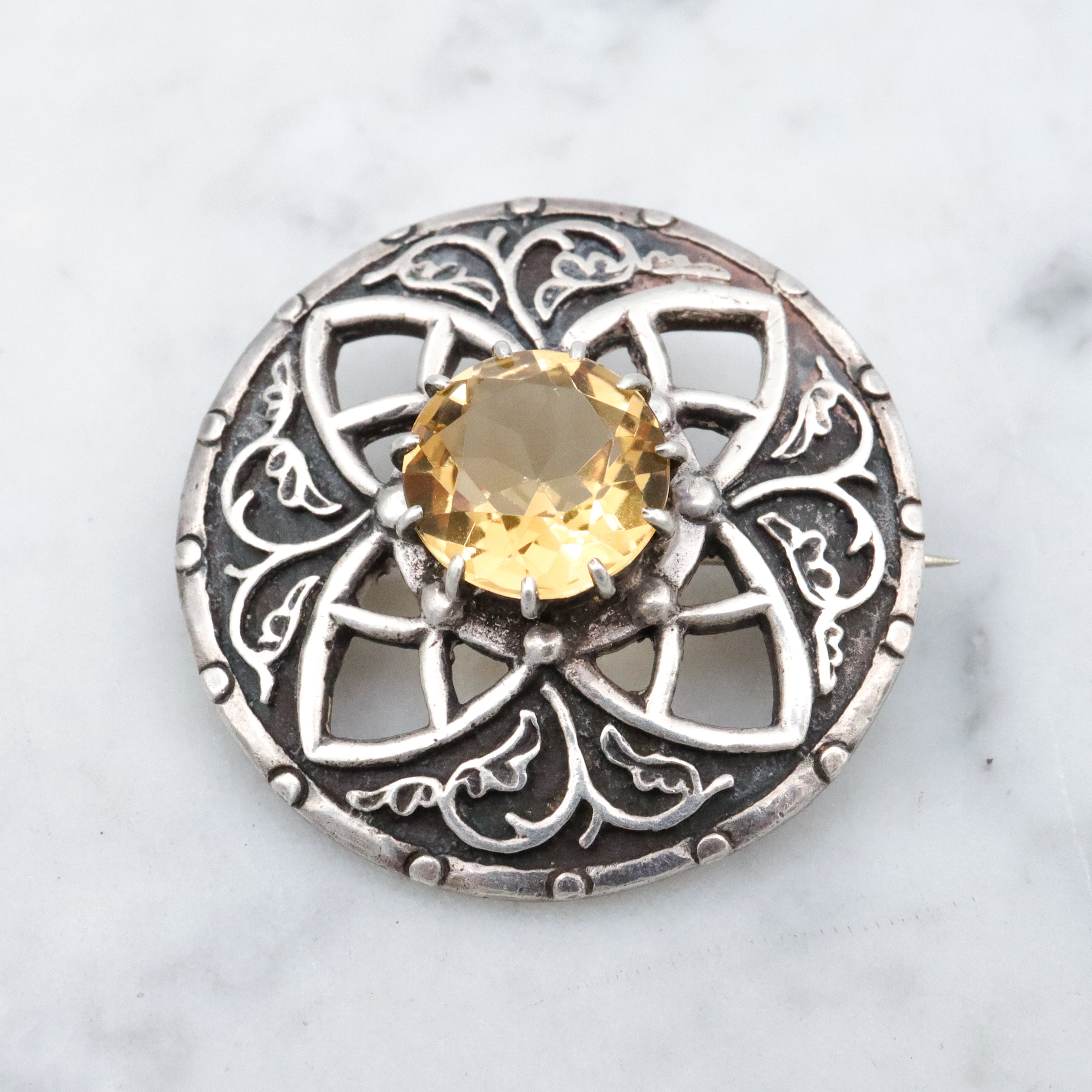 1961 John Hart, Iona sterling & citrine celtic brooch