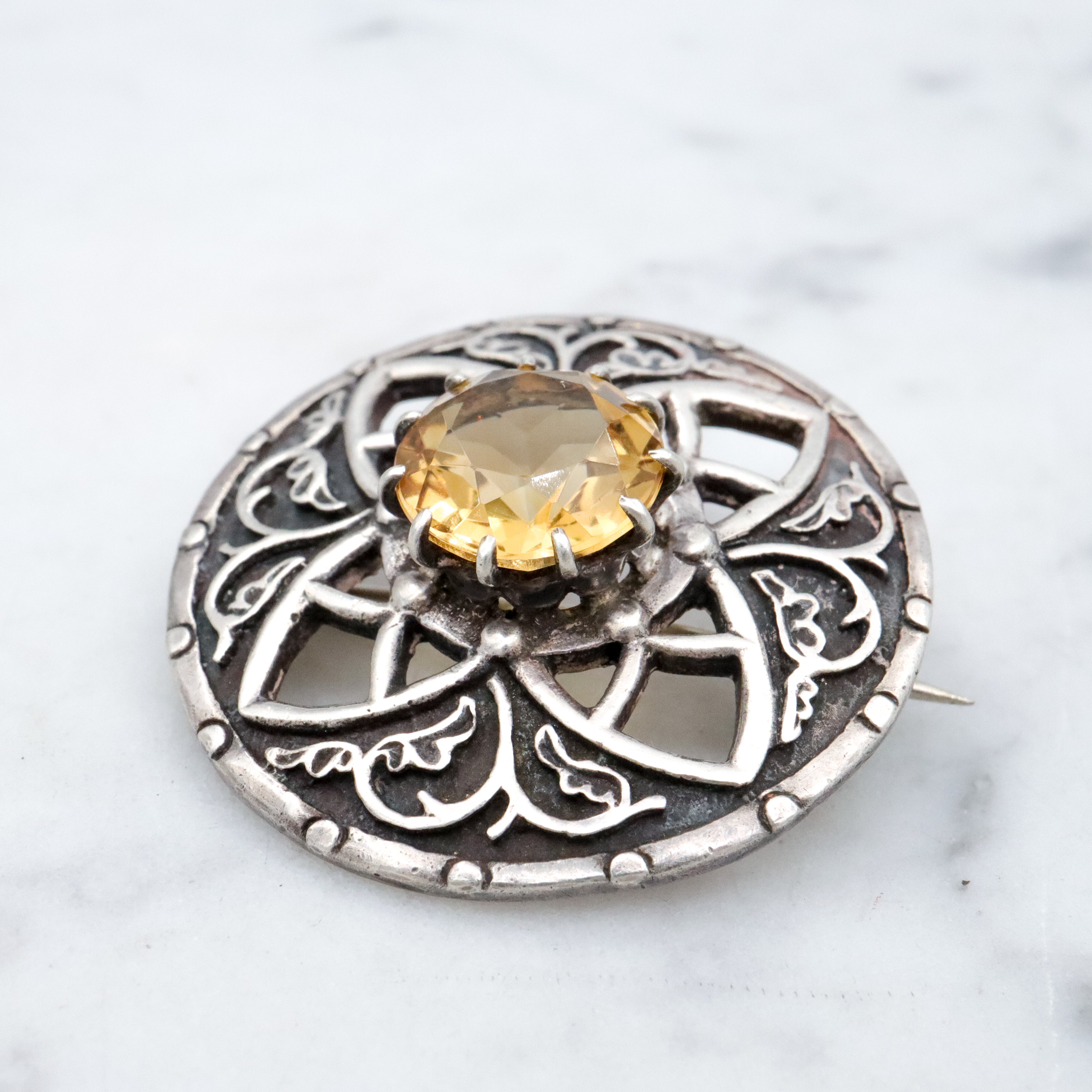 1961 John Hart, Iona sterling & citrine celtic brooch