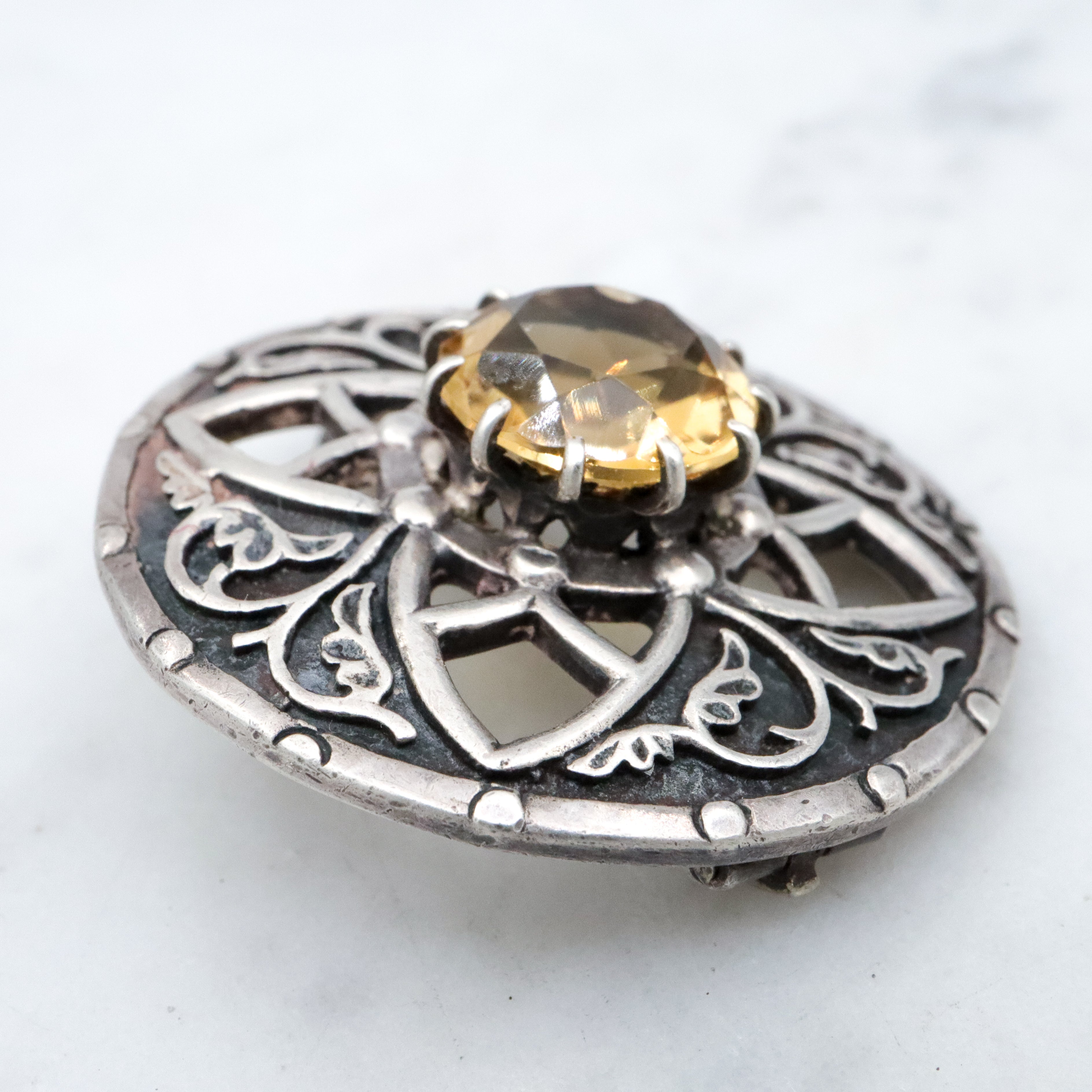 1961 John Hart, Iona sterling & citrine celtic brooch