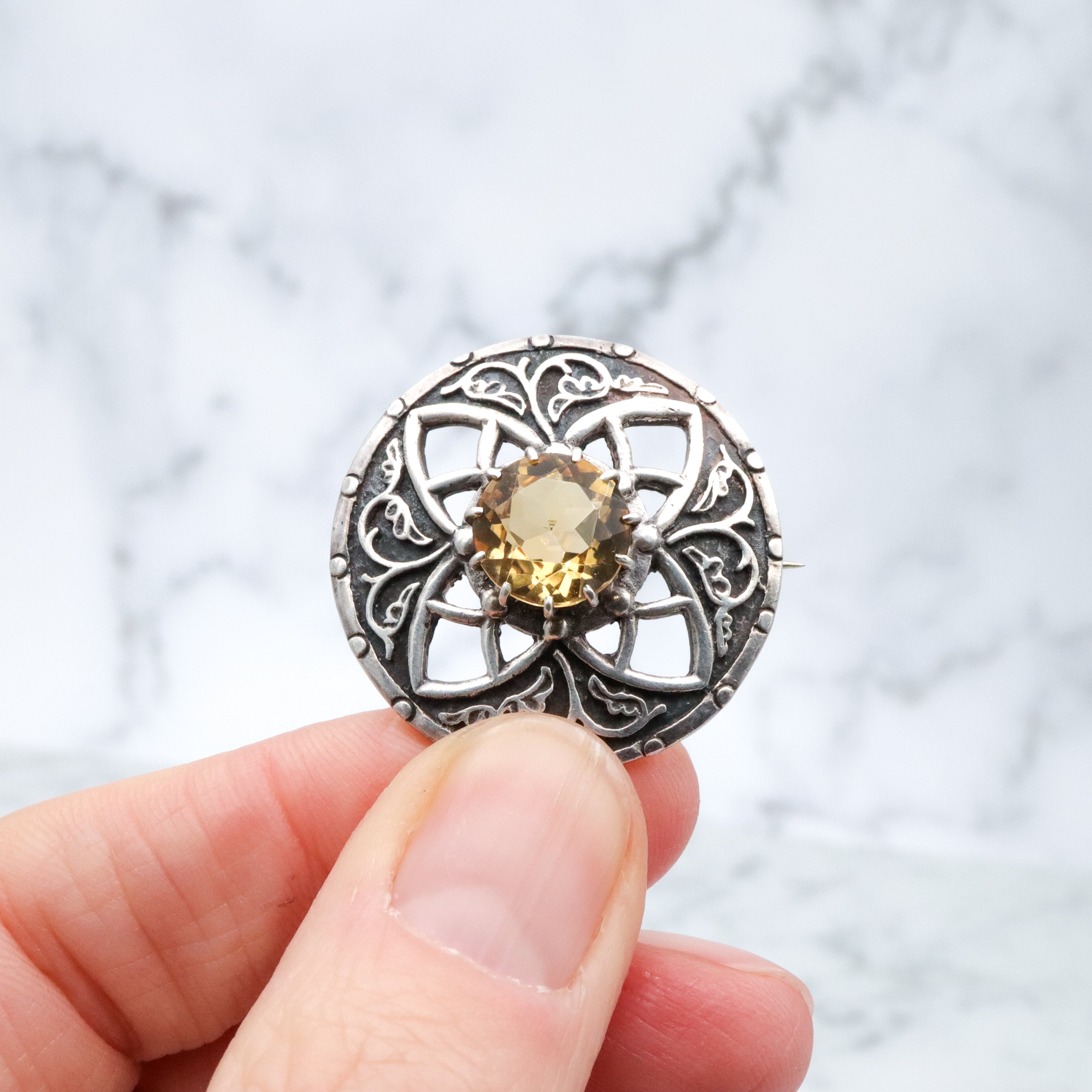 1961 John Hart, Iona sterling & citrine celtic brooch