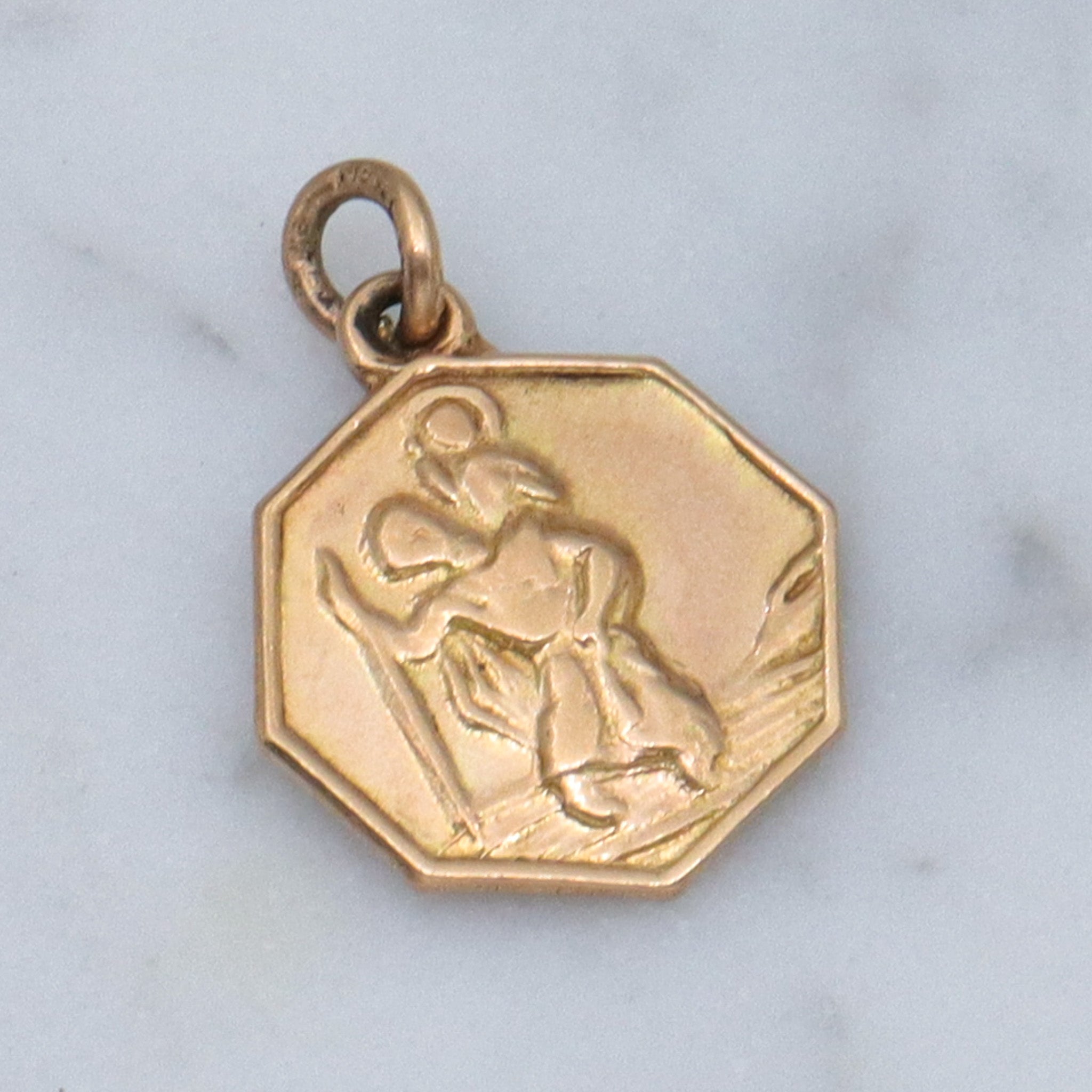 Vintage English 9k Saint Christopher medallion charm pendant