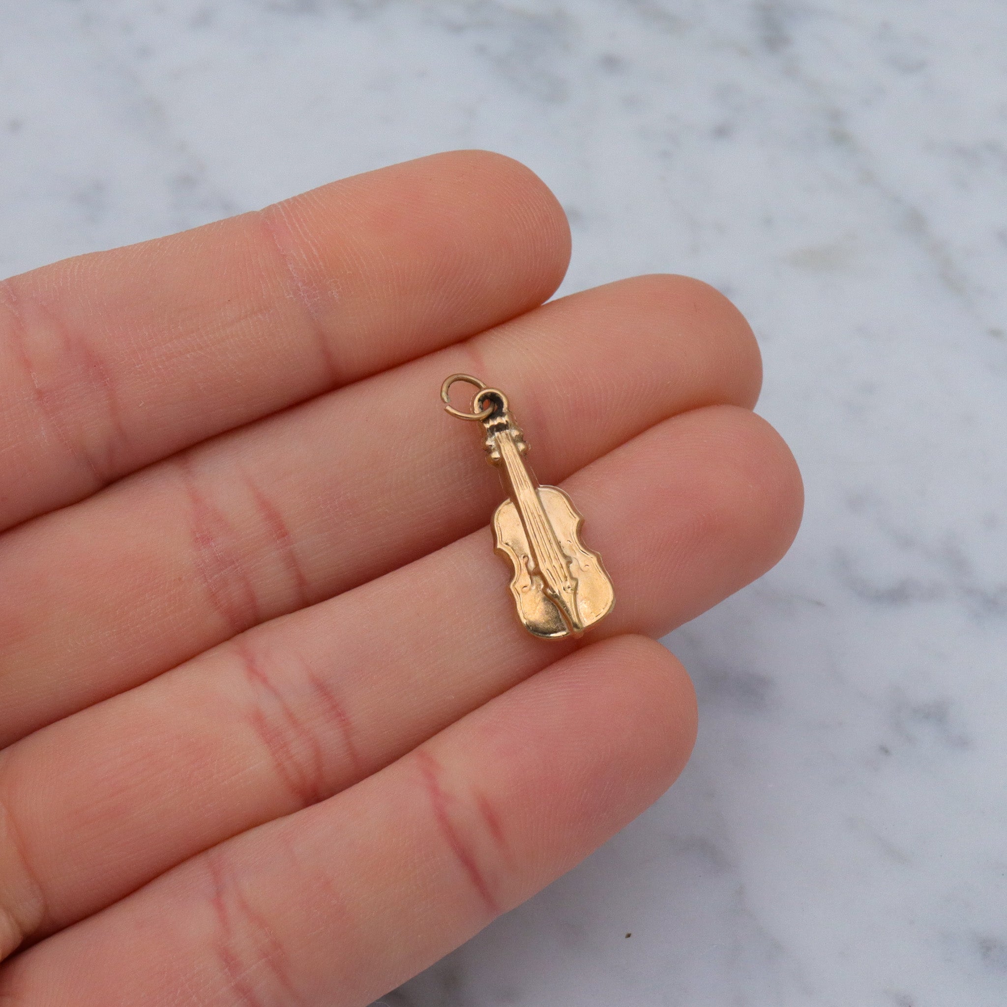 Vintage English 9k gold hollow violin charm pendant
