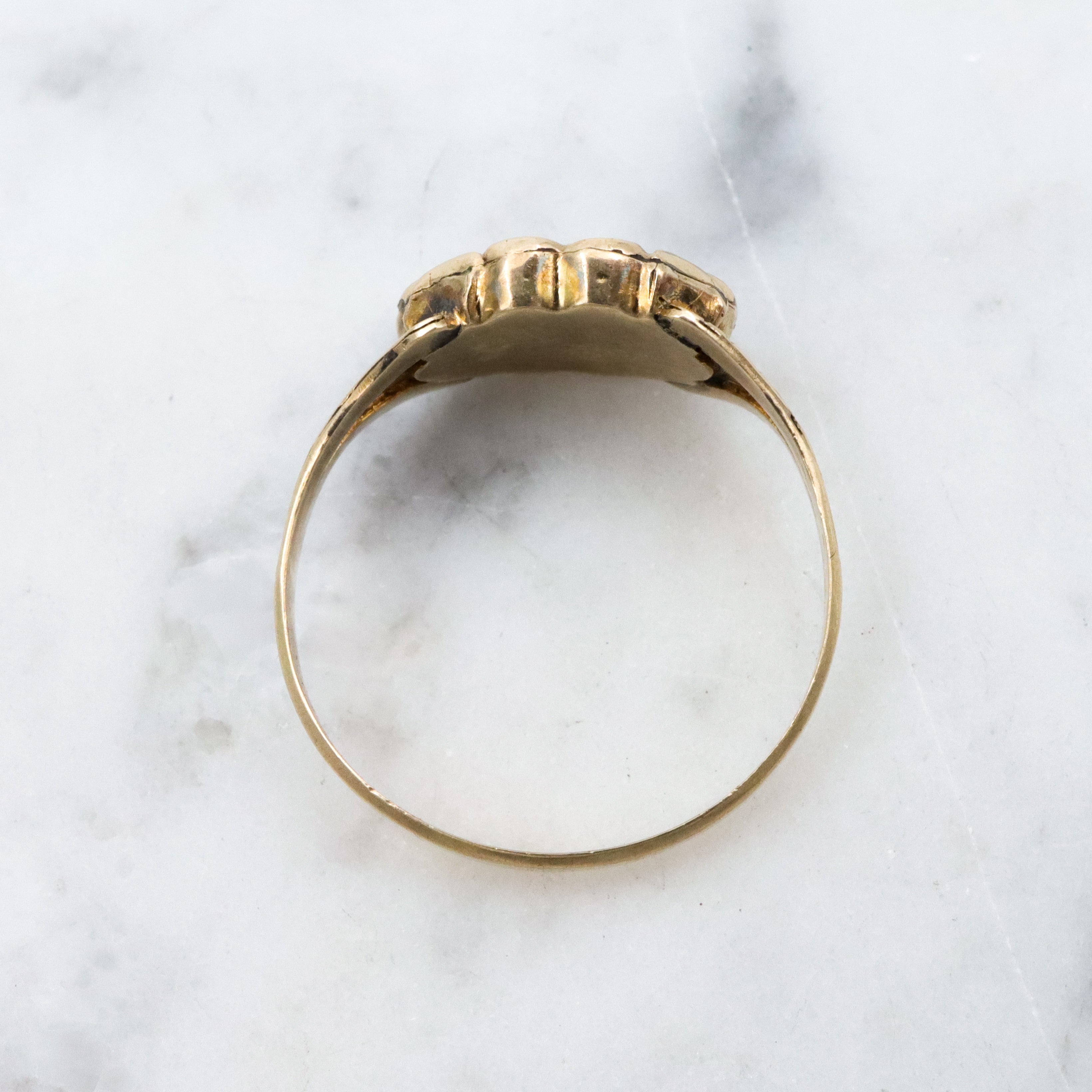 Antique Victorian 10k black enamel & pearl mourning ring, size 6.5