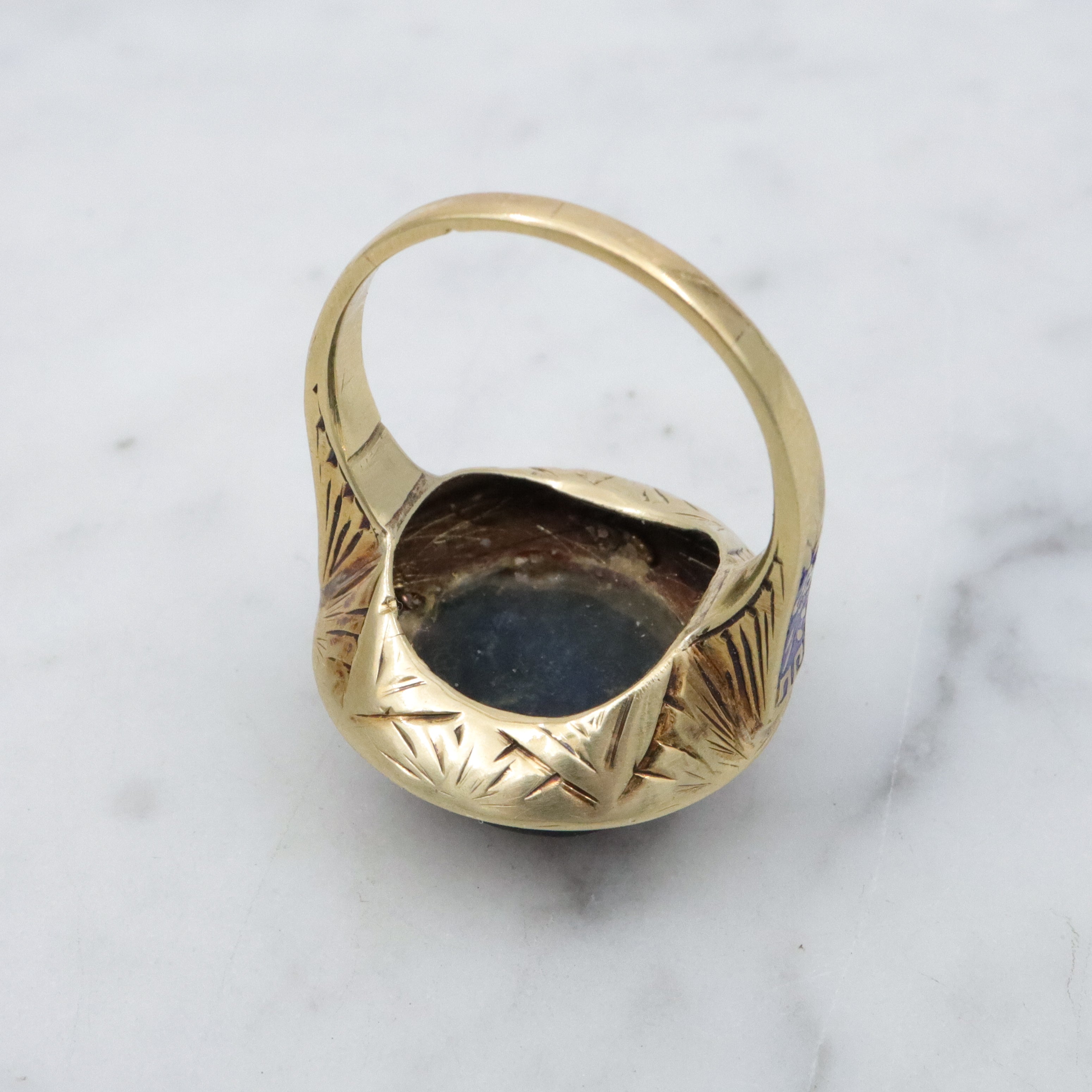 Antique Art Deco 14k gold lapis button ring, sz 7