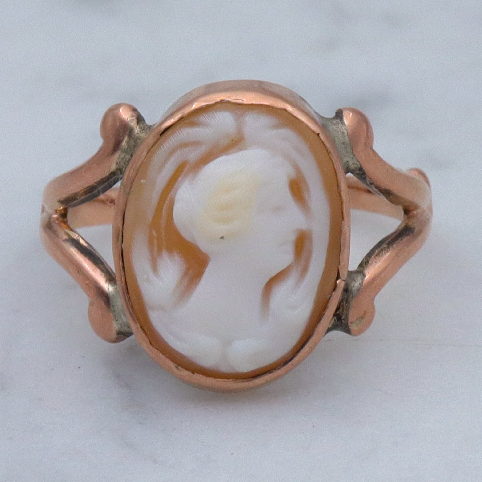 Antique Victorian 10k gold petite cameo ring, sz 3.25