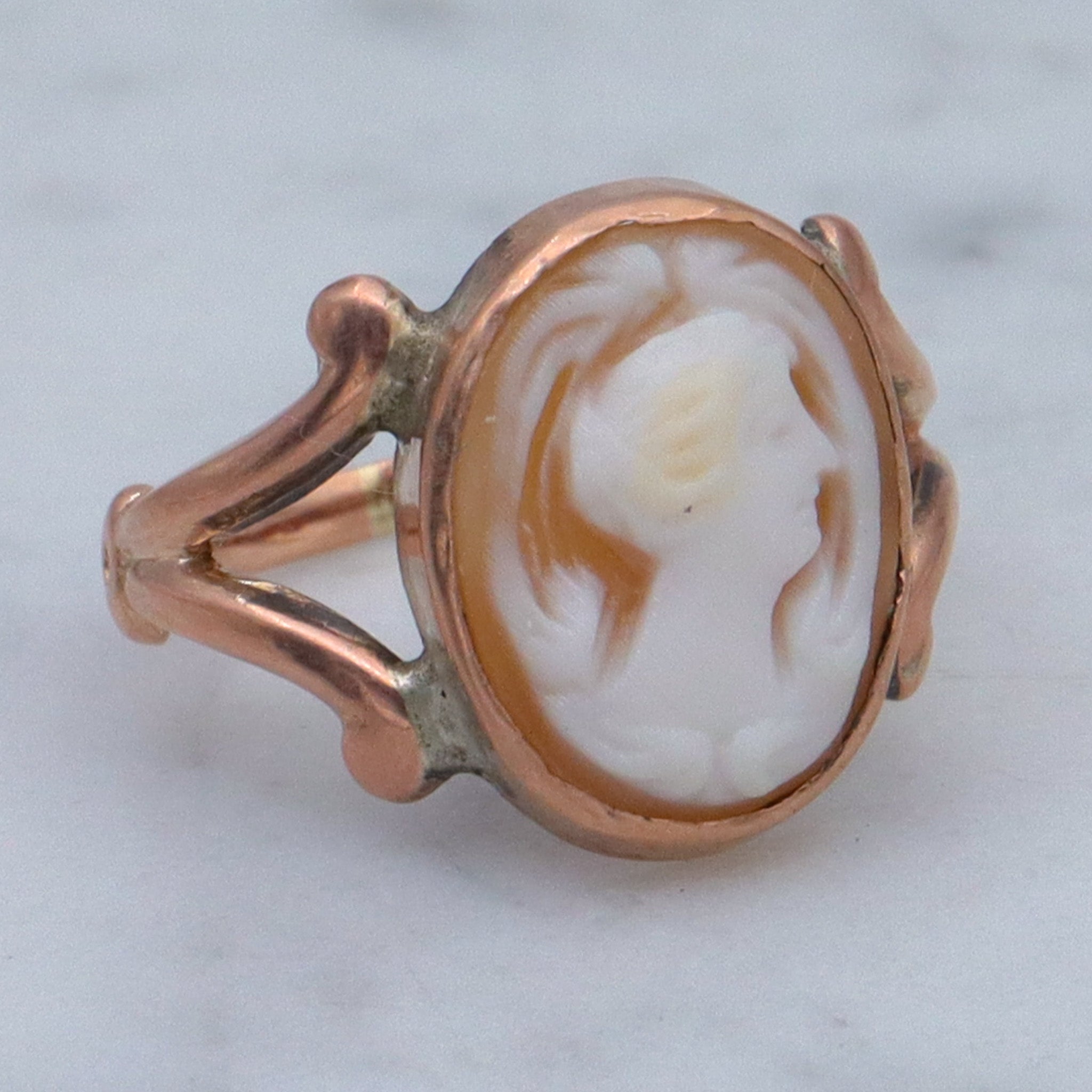 Antique Victorian 10k gold petite cameo ring, sz 3.25