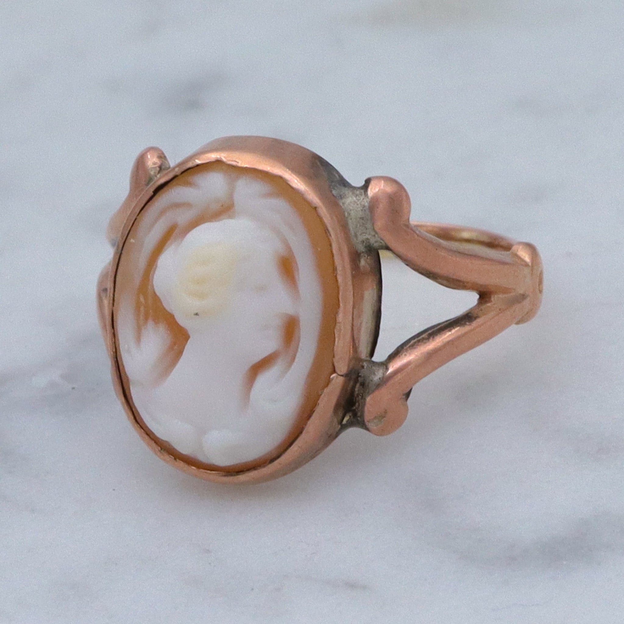 Antique Victorian 10k gold petite cameo ring, sz 3.25
