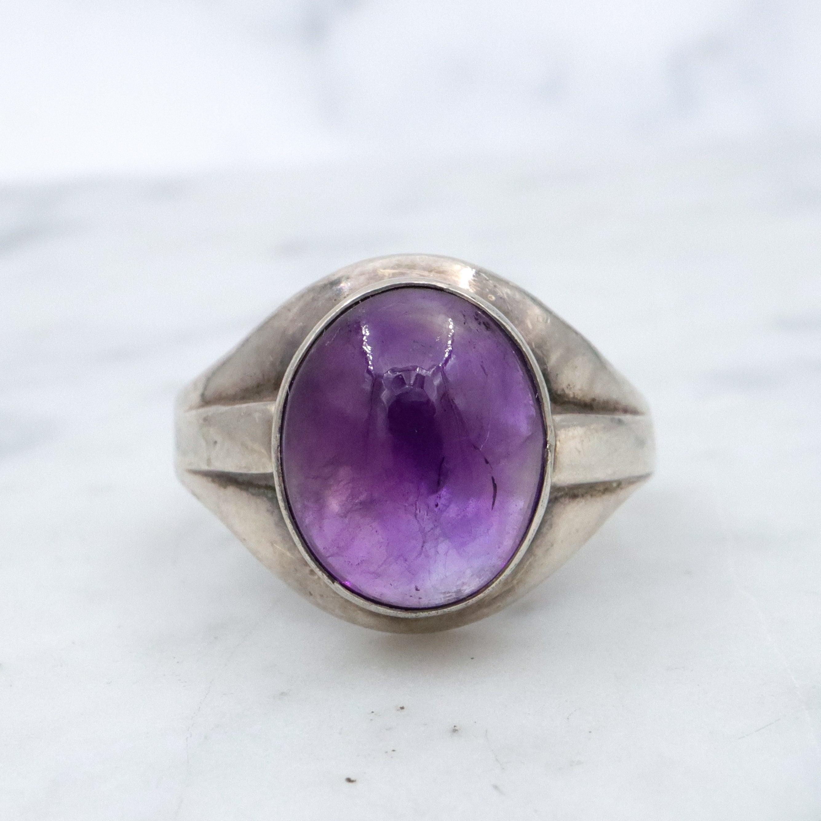 Vintage amethyst sterling modernist ring, sz 7.5