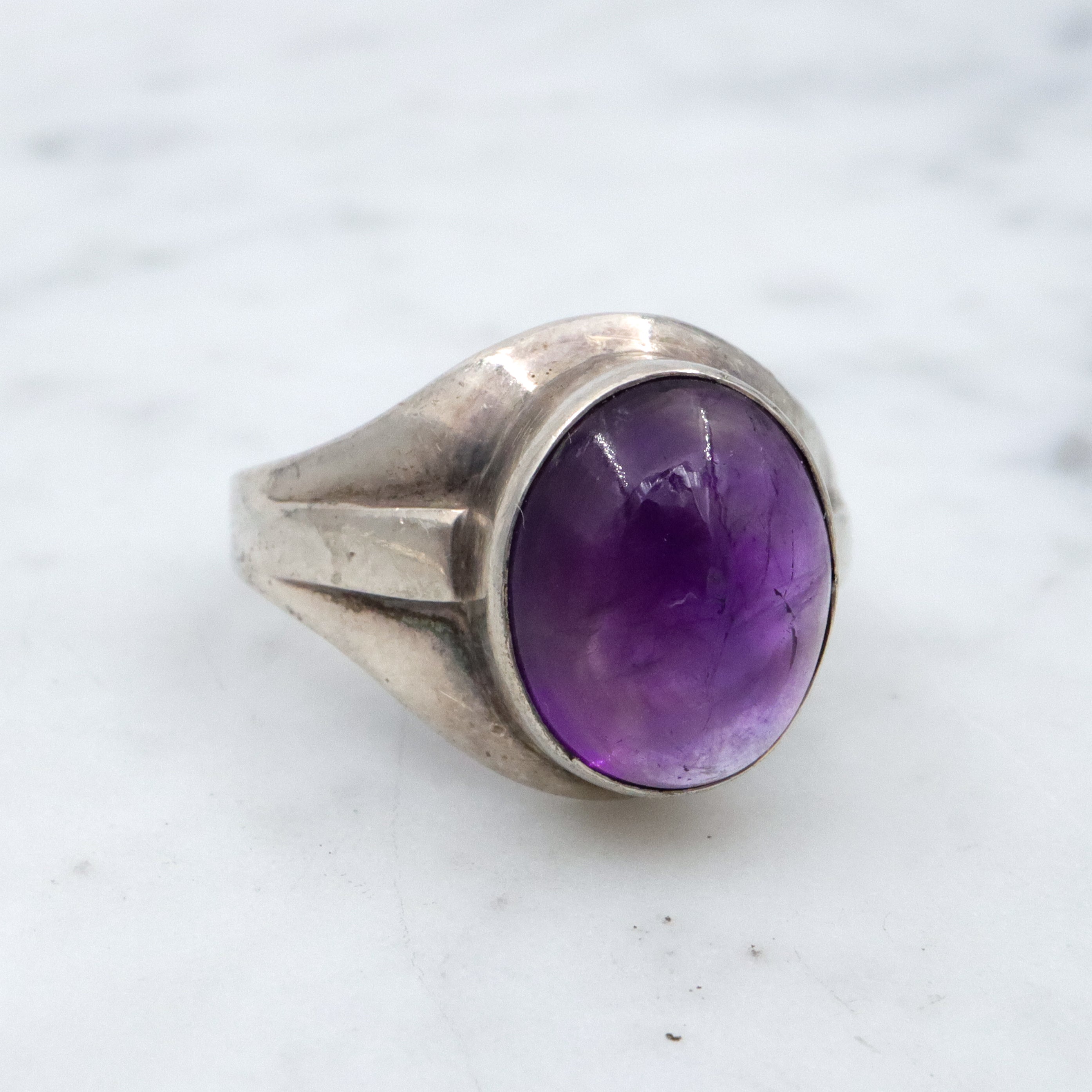 Vintage amethyst sterling modernist ring, sz 7.5