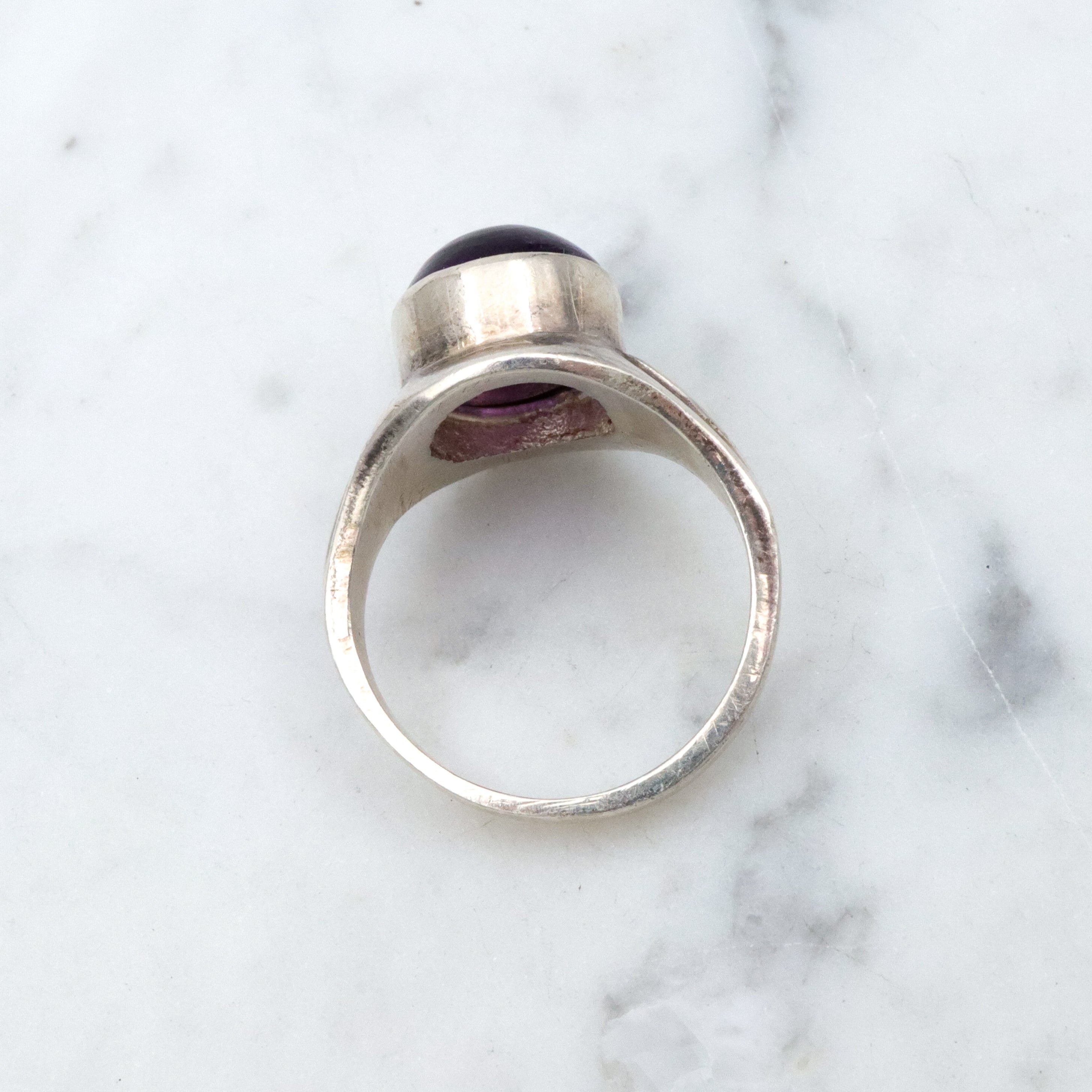 Vintage amethyst sterling modernist ring, sz 7.5