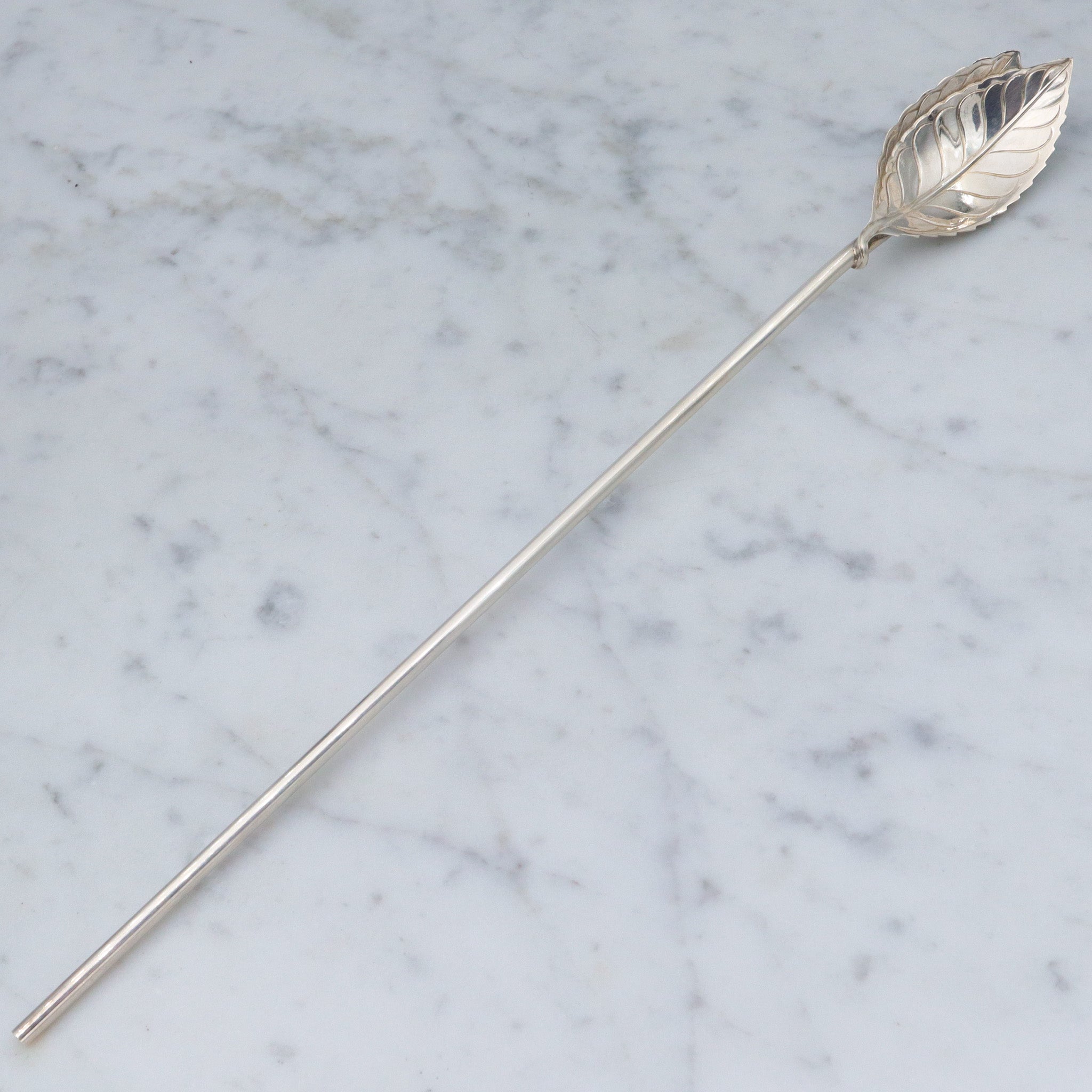 Vintage Tiffany & Co. sterling leaf shaped iced tea straw spoon