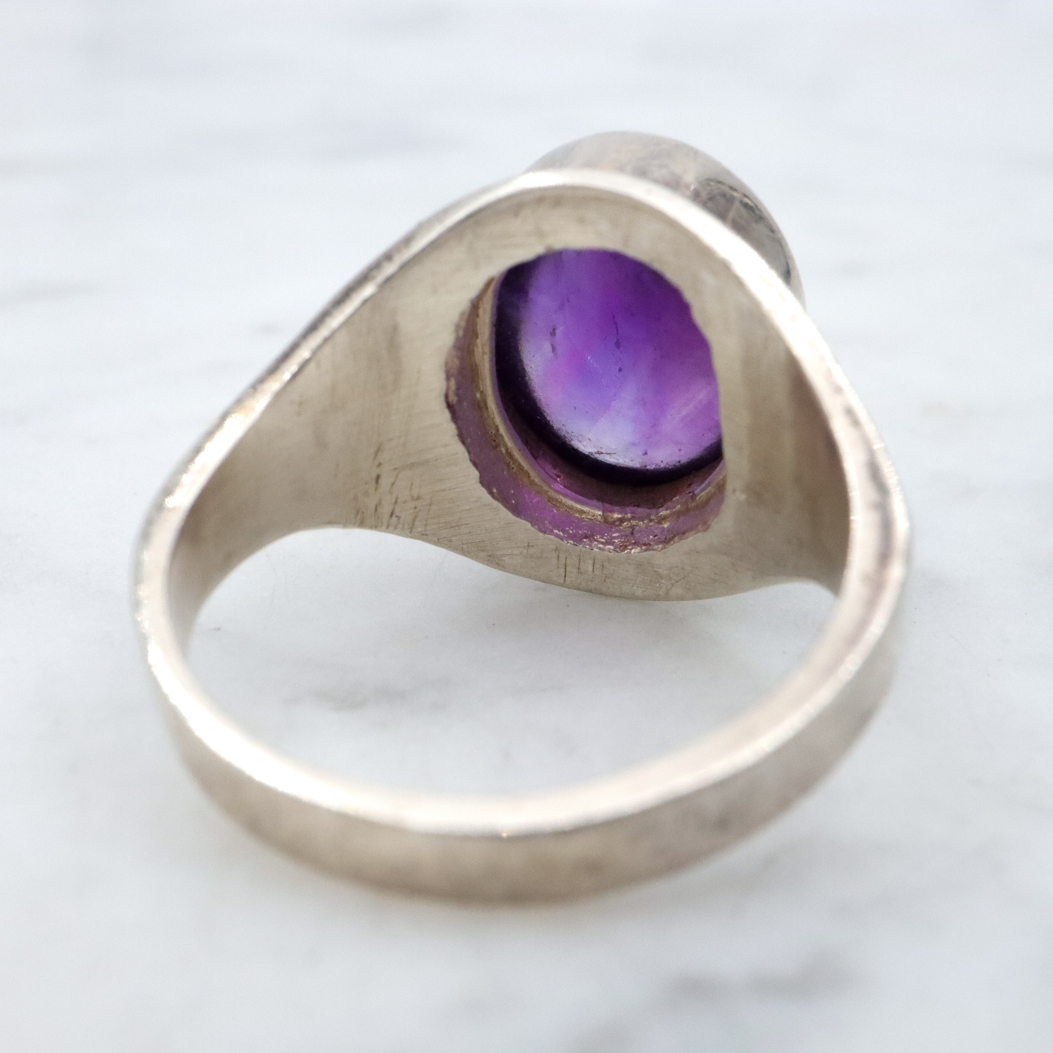 Vintage amethyst sterling modernist ring, sz 7.5