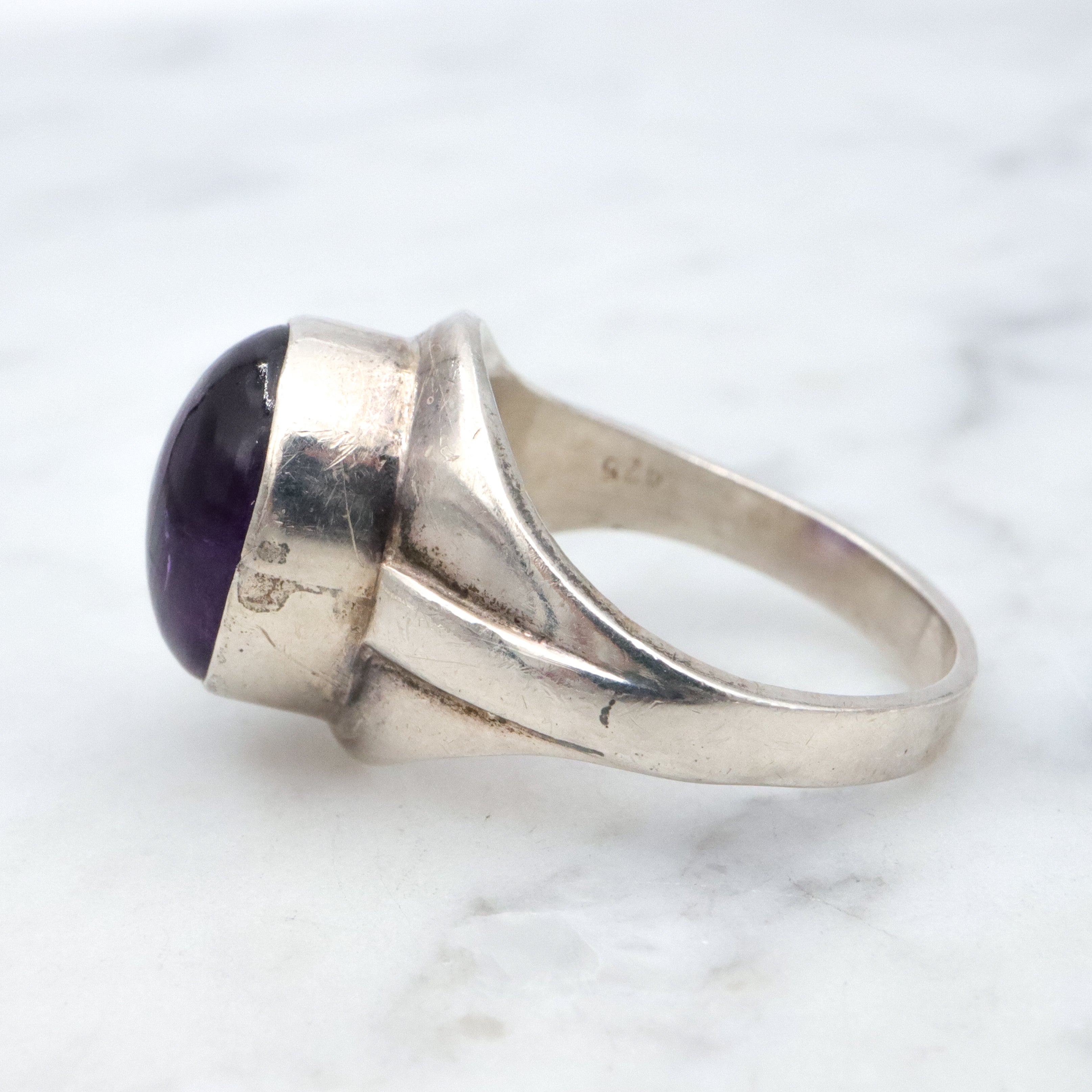 Vintage amethyst sterling modernist ring, sz 7.5