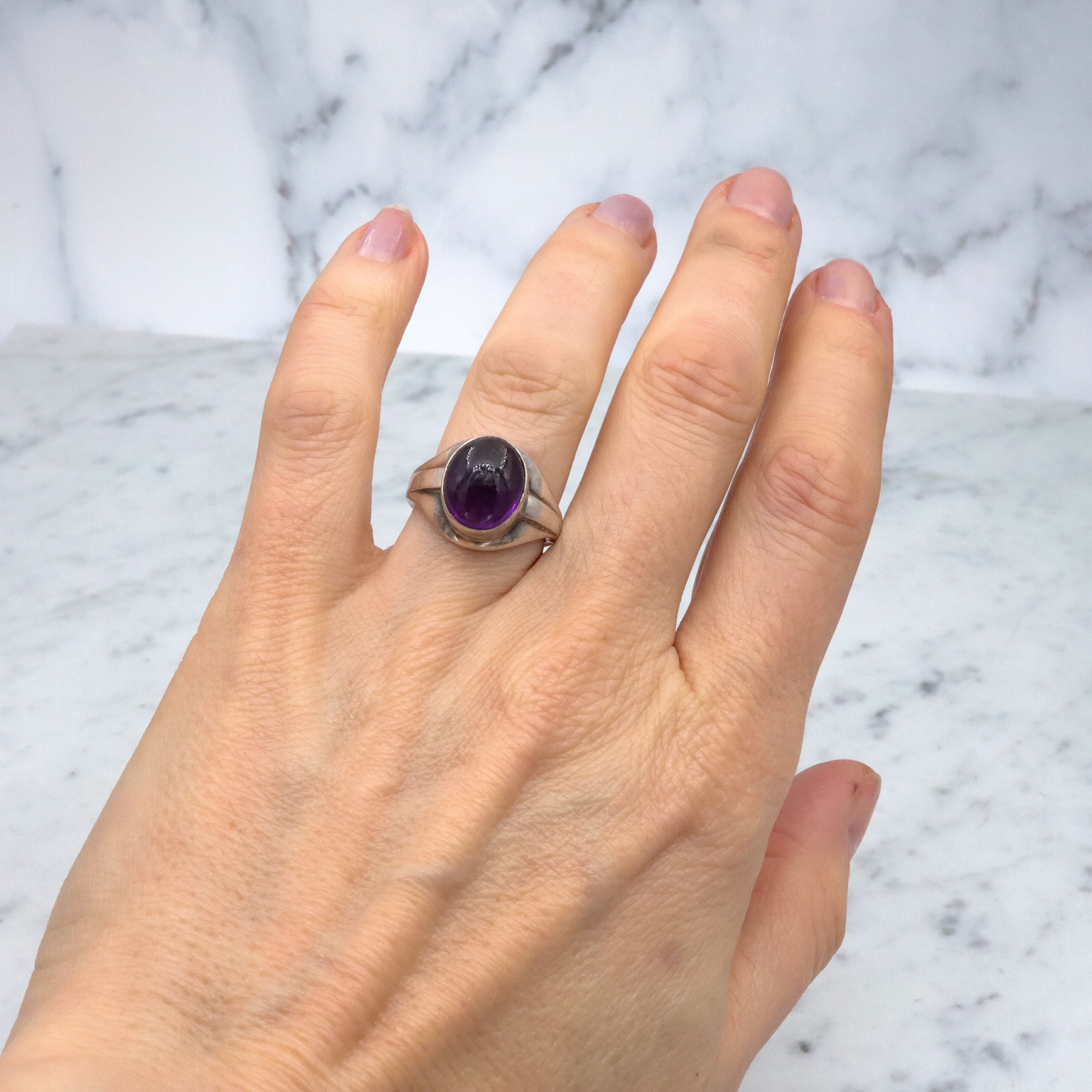Vintage amethyst sterling modernist ring, sz 7.5