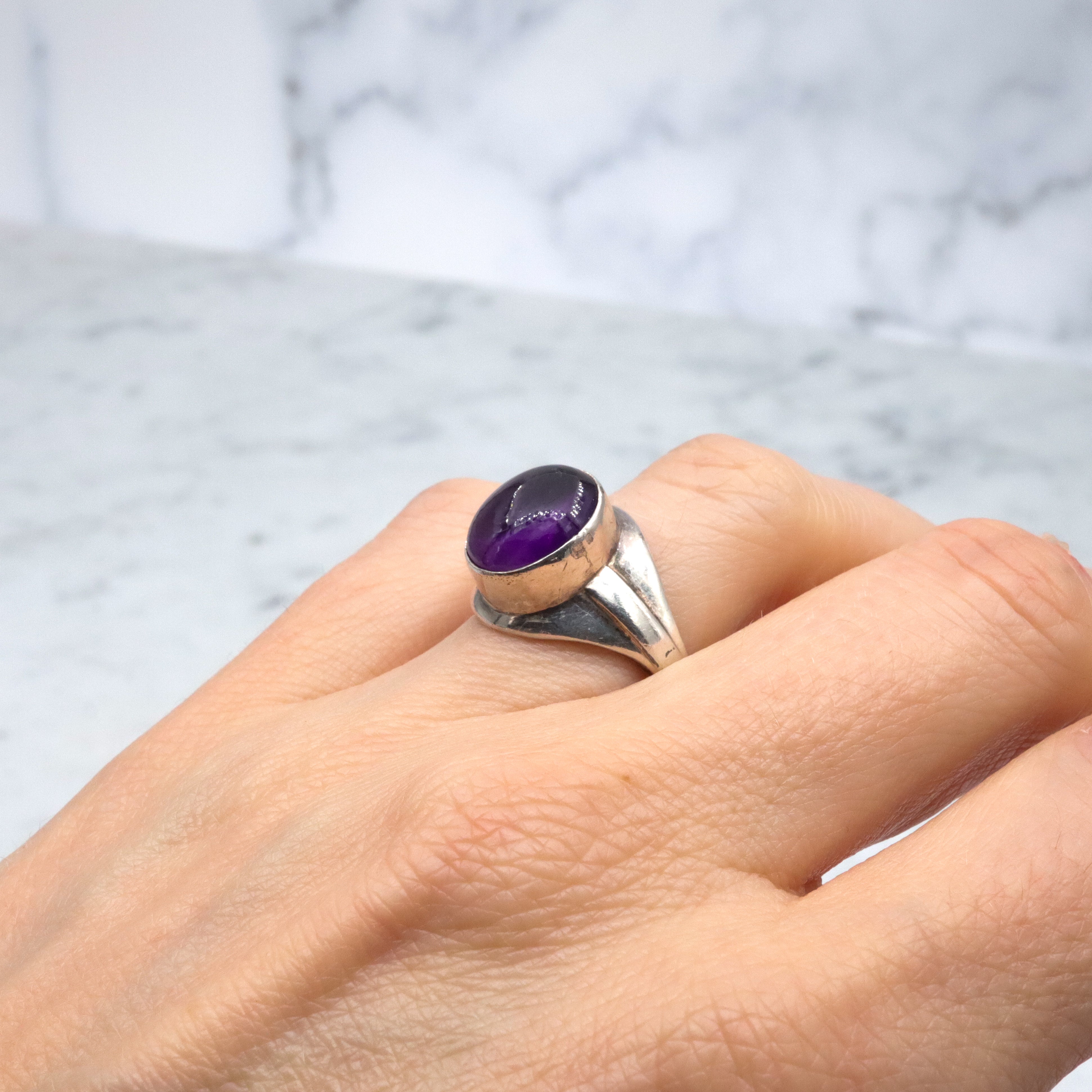 Vintage amethyst sterling modernist ring, sz 7.5