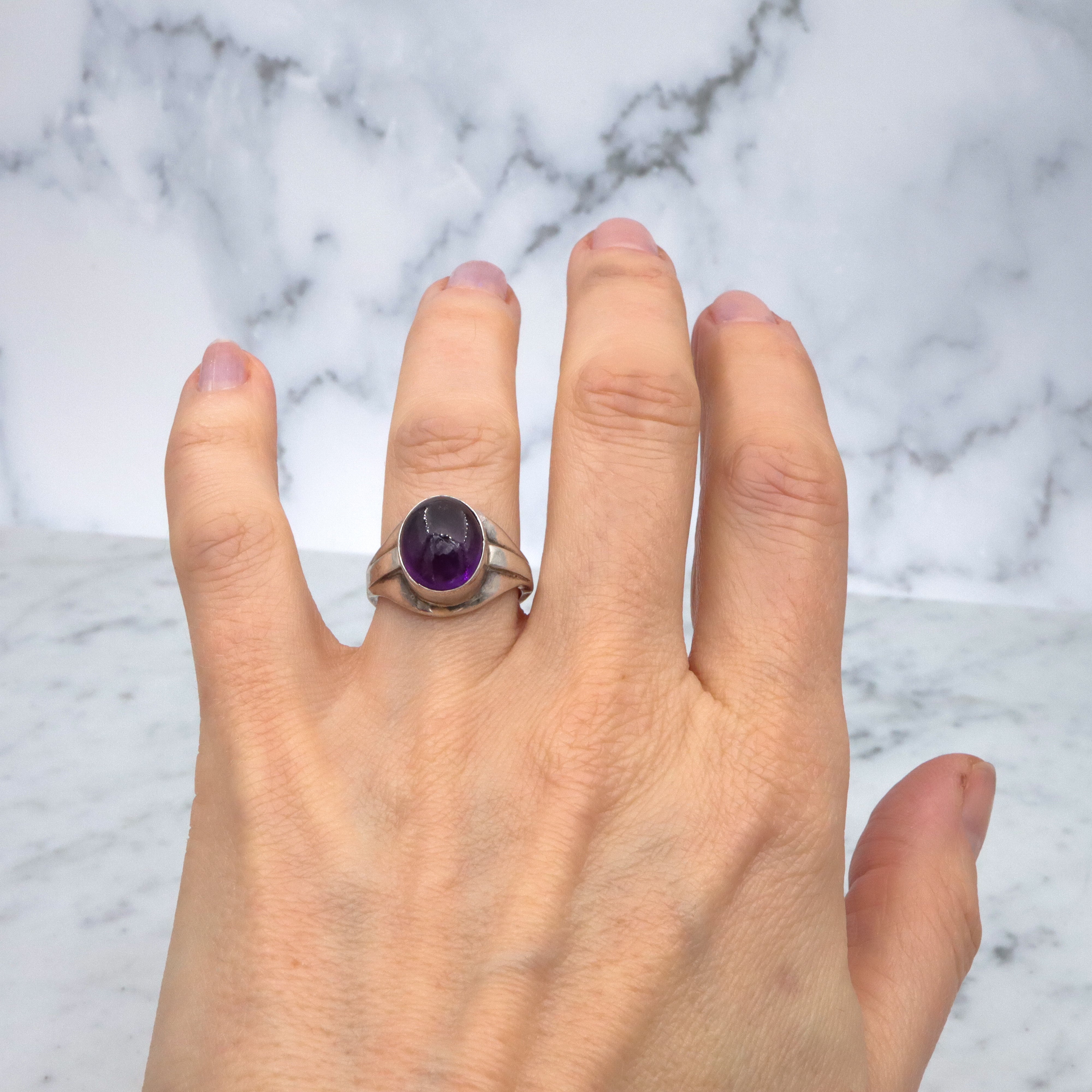 Vintage amethyst sterling modernist ring, sz 7.5