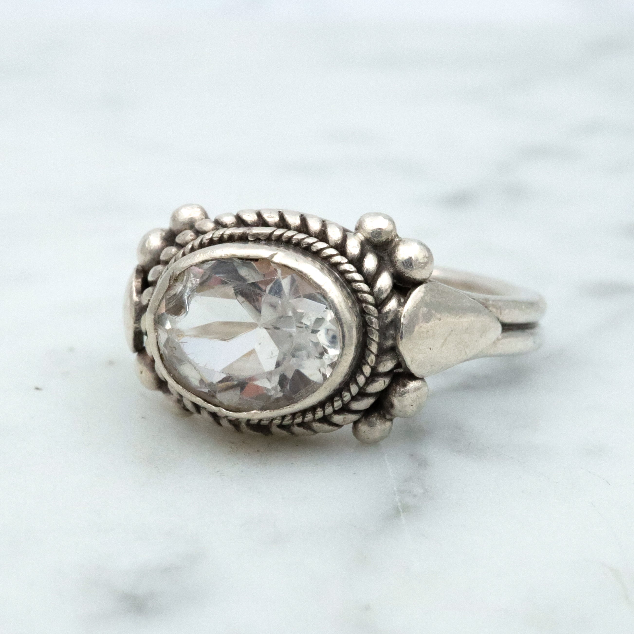 Vintage quartz crystal sterling ring, sz 7.25
