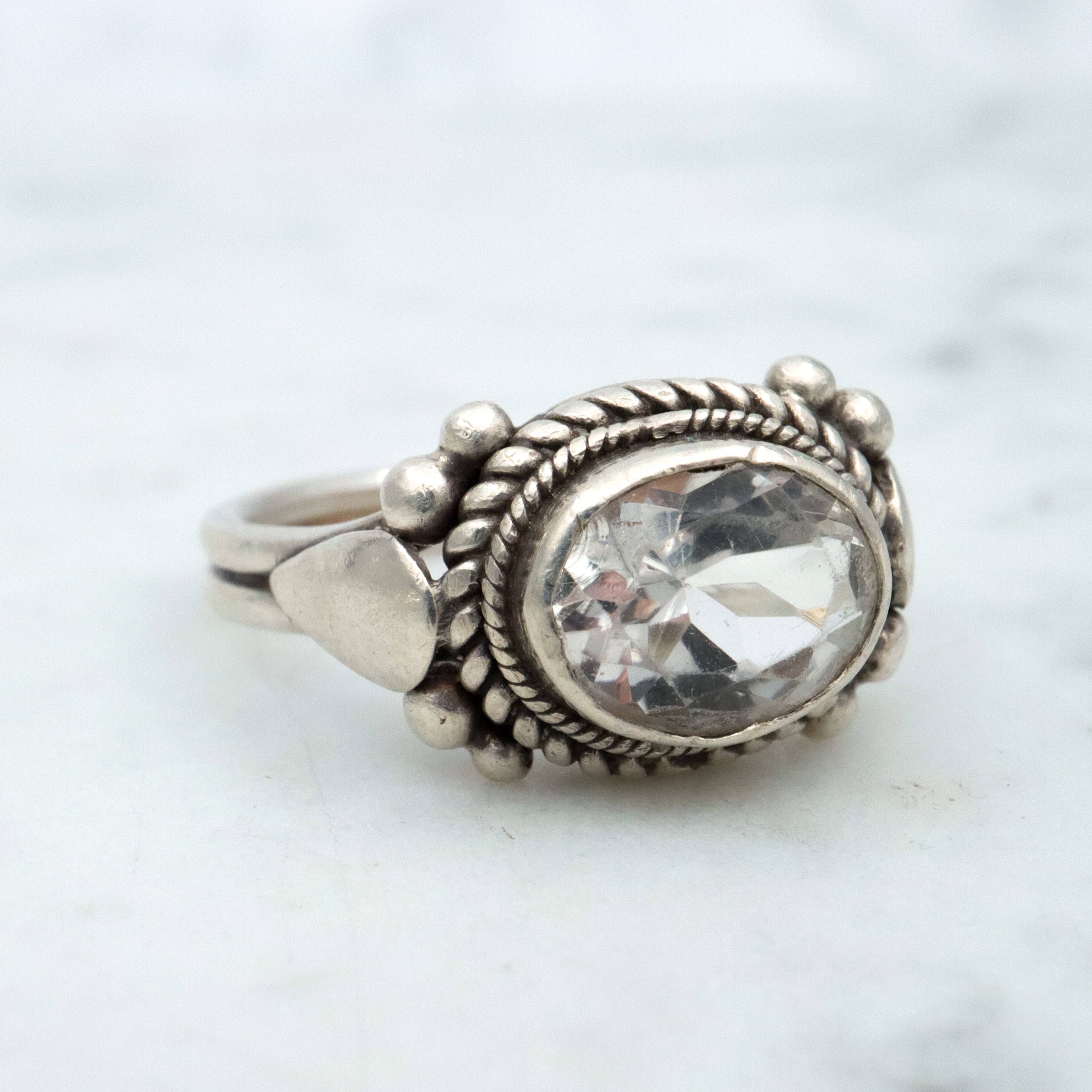 Vintage quartz crystal sterling ring, sz 7.25