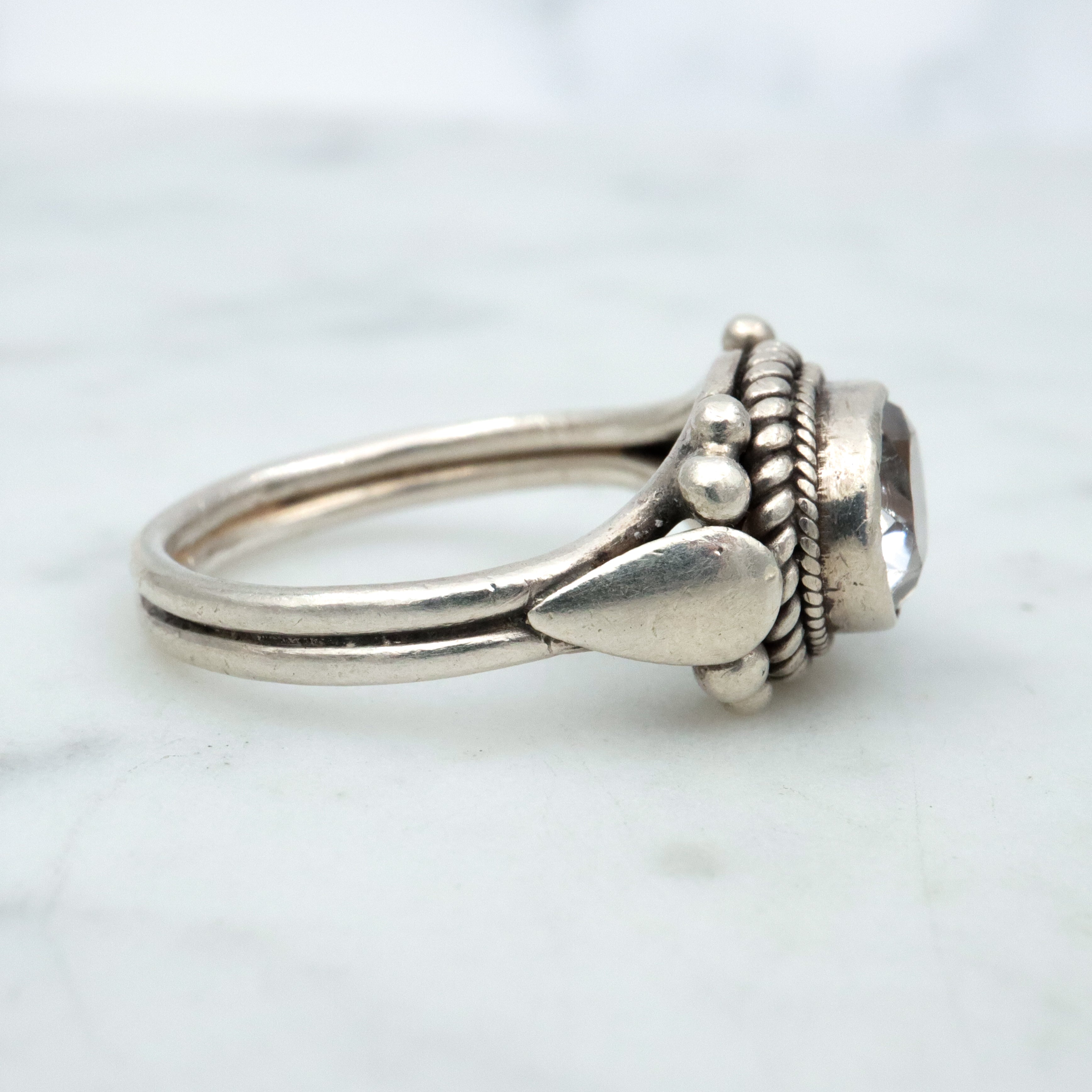 Vintage quartz crystal sterling ring, sz 7.25