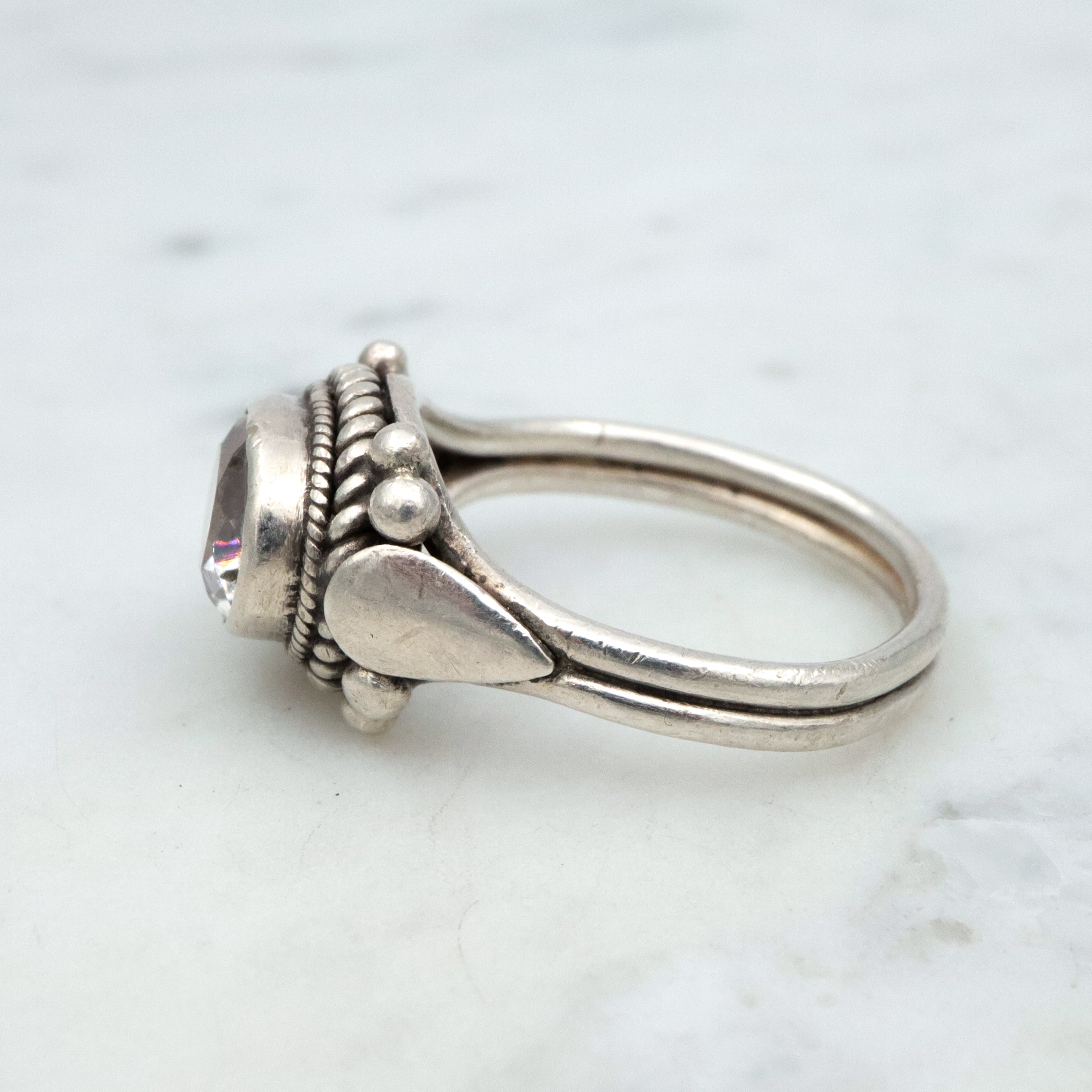 Vintage quartz crystal sterling ring, sz 7.25