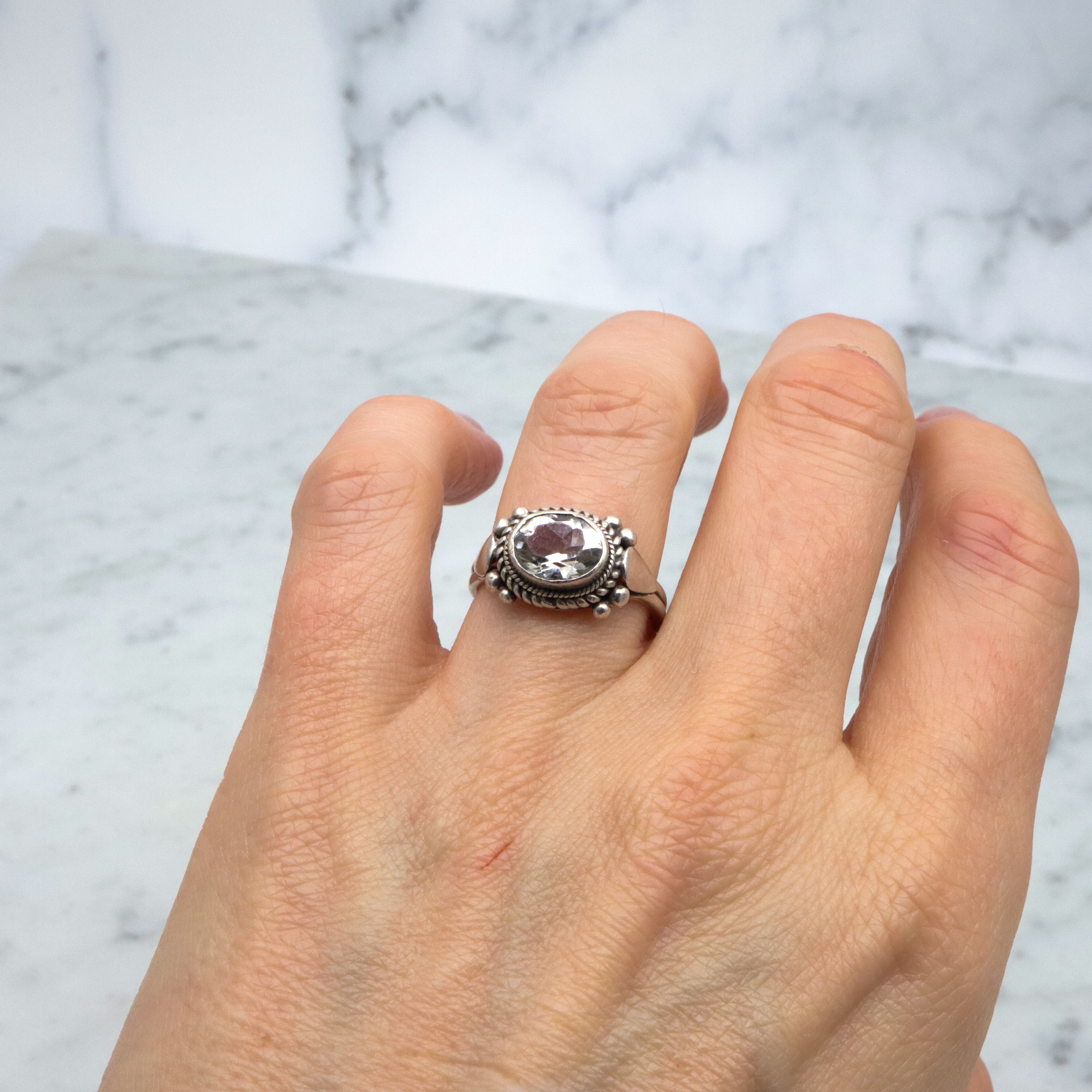 Vintage quartz crystal sterling ring, sz 7.25