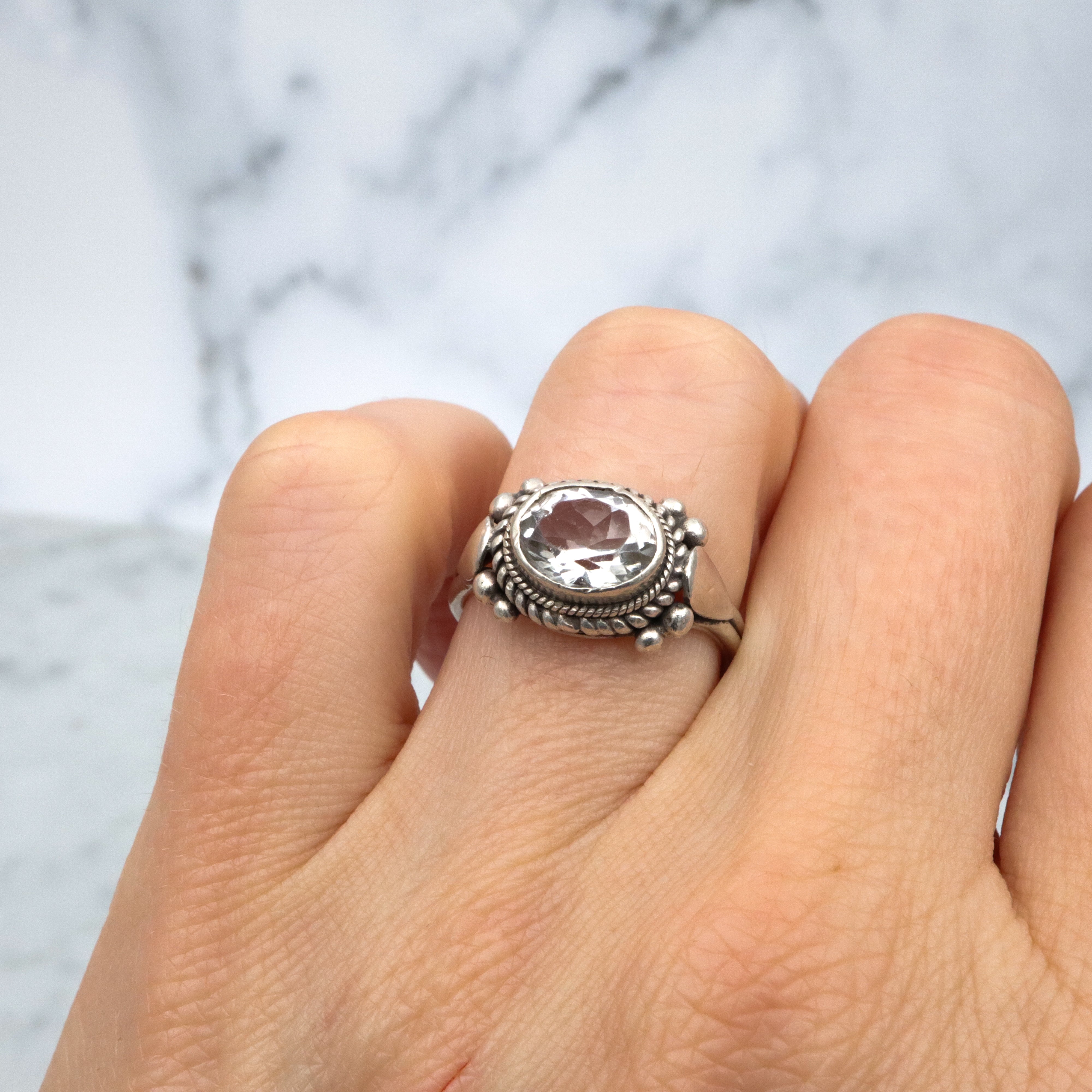 Vintage quartz crystal sterling ring, sz 7.25