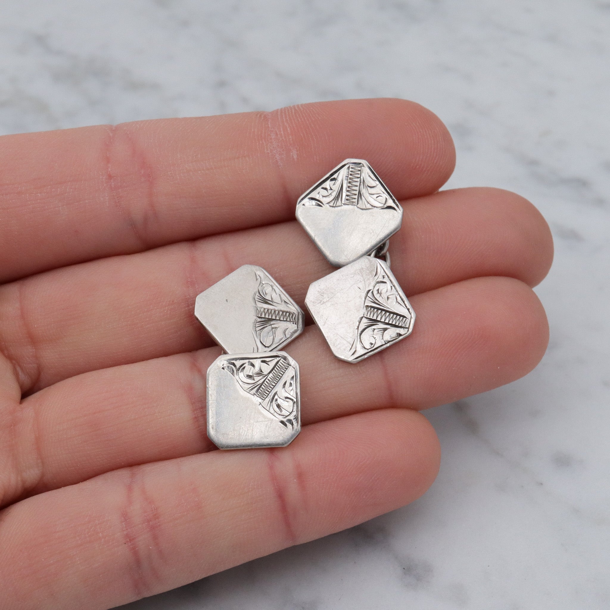 Antique Victorian sterling engraved block cufflinks