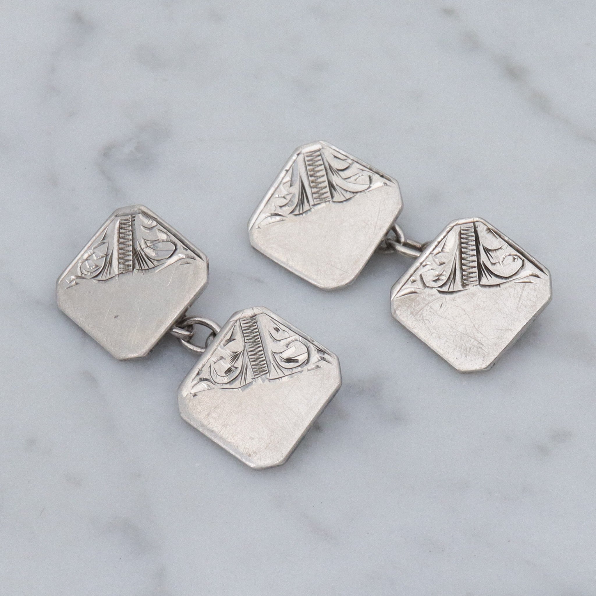 Antique Victorian sterling engraved block cufflinks