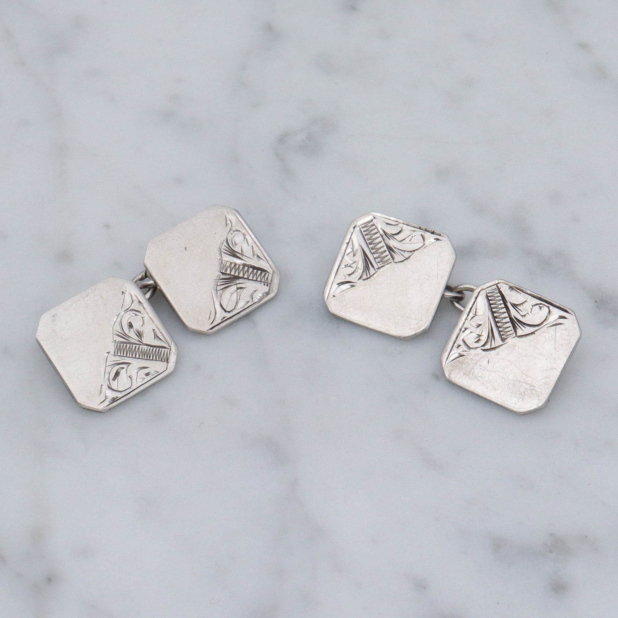 Antique Victorian sterling engraved block cufflinks