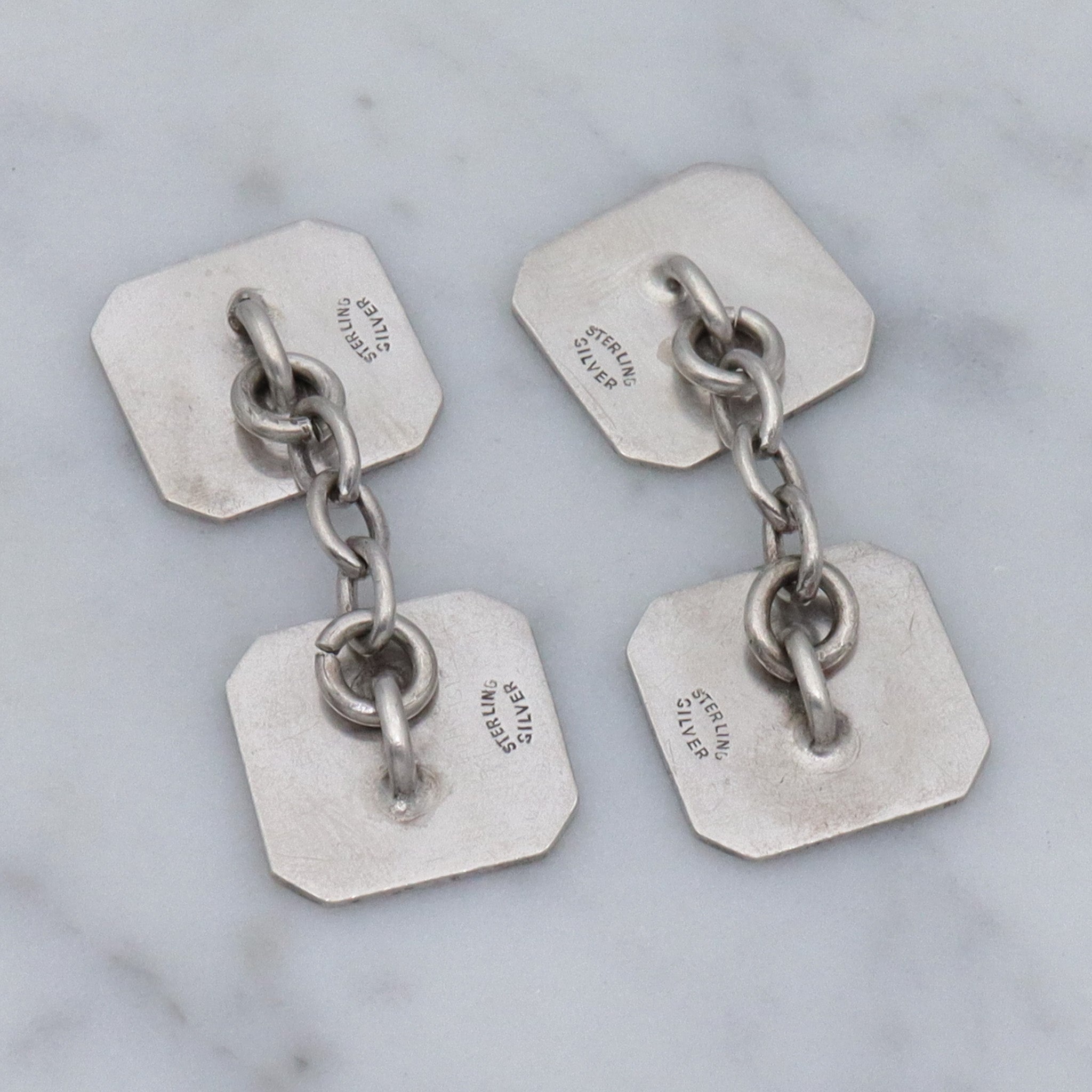 Antique Victorian sterling engraved block cufflinks