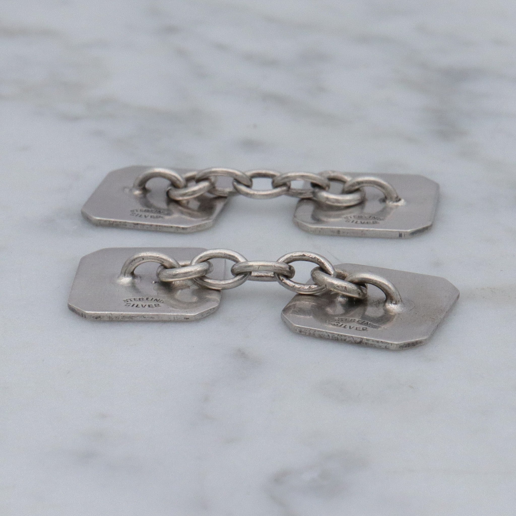 Antique Victorian sterling engraved block cufflinks