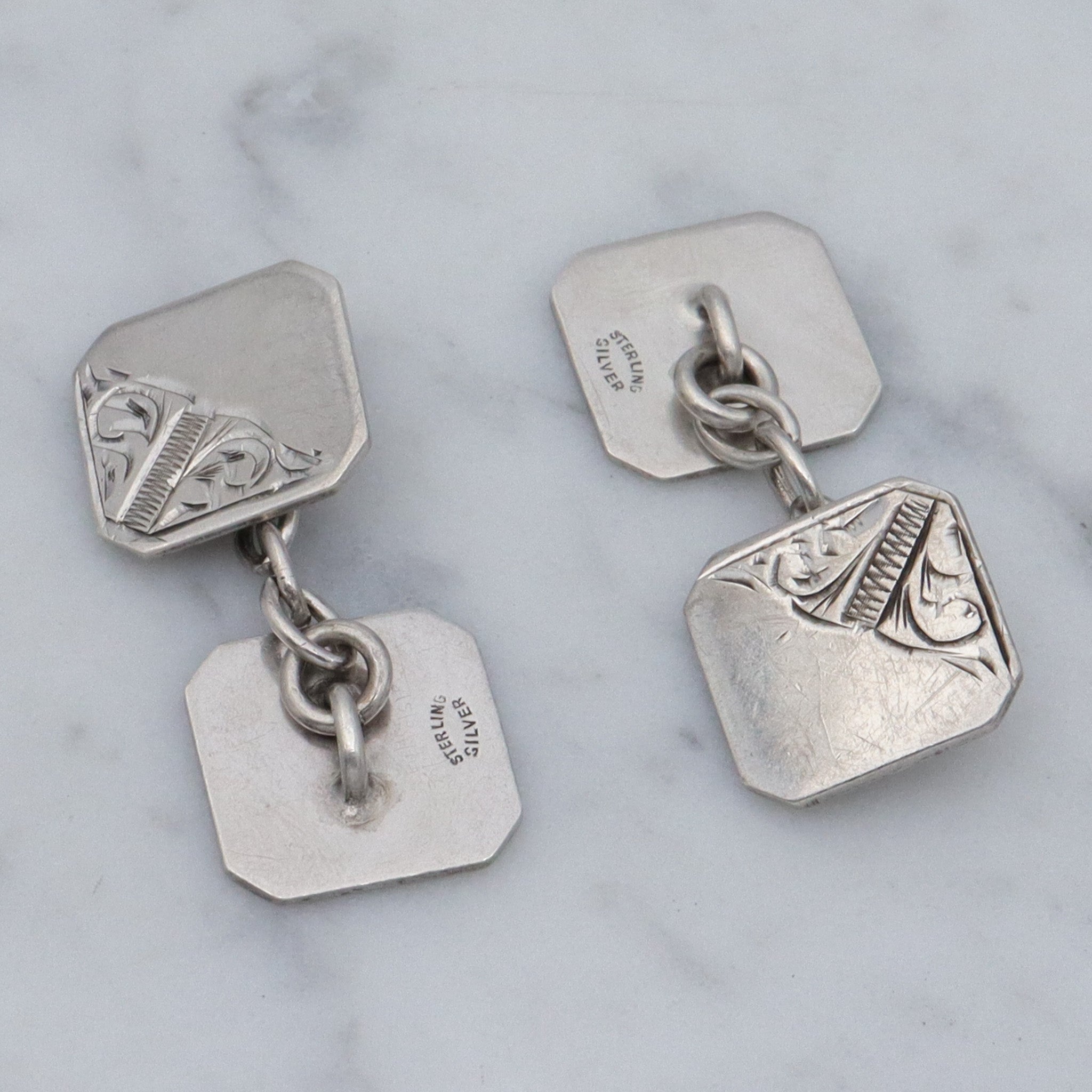 Antique Victorian sterling engraved block cufflinks