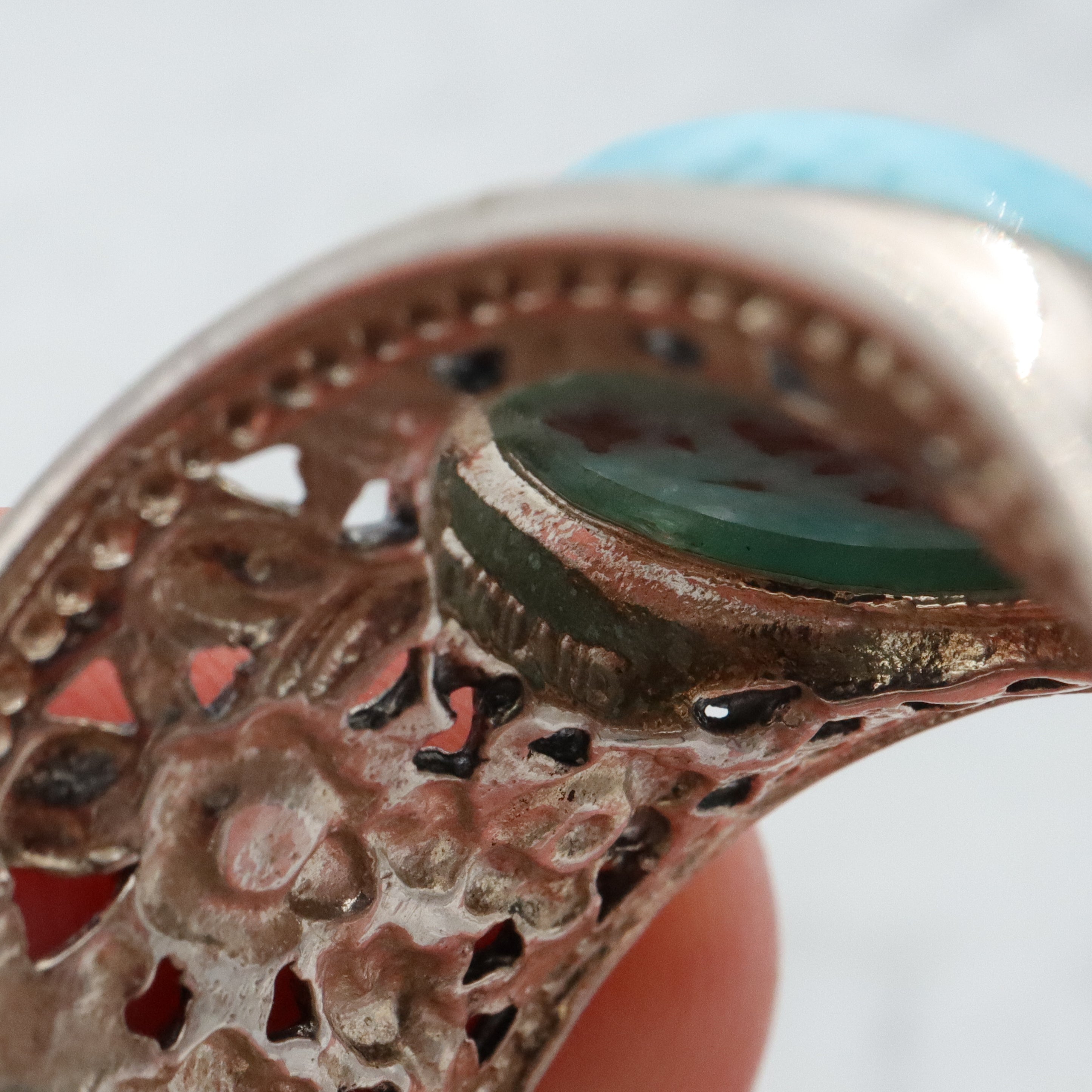 Vintage sterling larimar floral filigree ring, sz 11