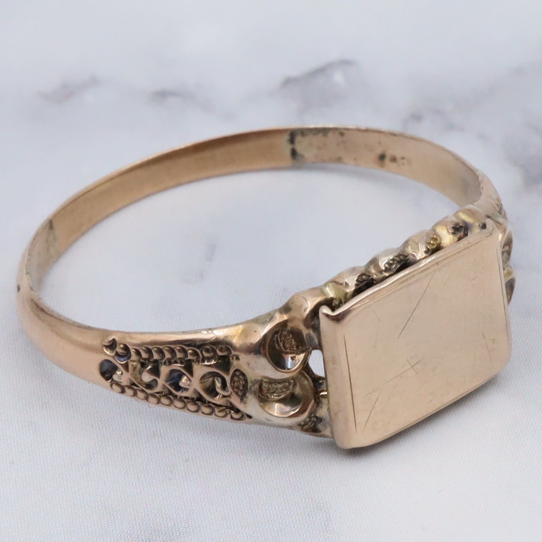 Antique Victorian 14k gold block signet ring, sz 9