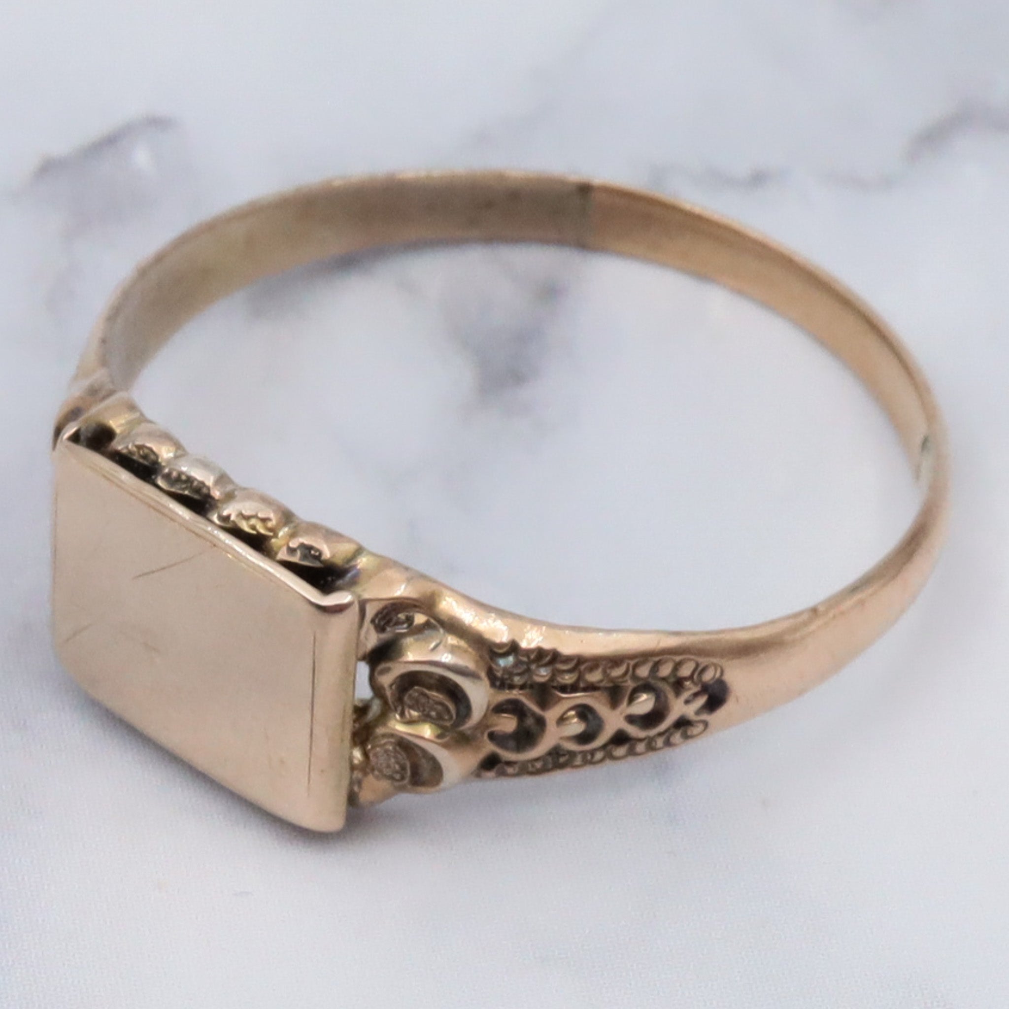 Antique Victorian 14k gold block signet ring, sz 9