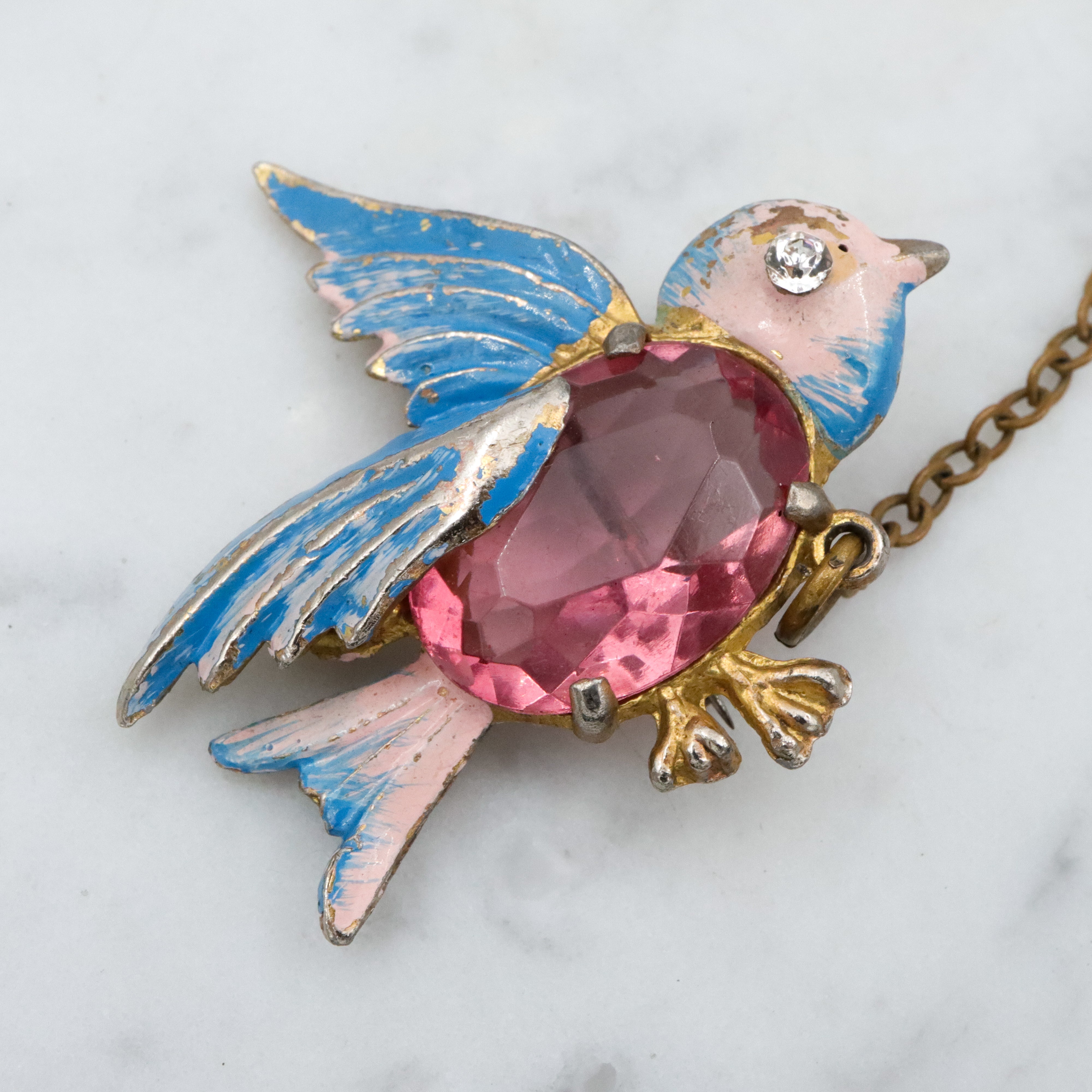 Antique Art Deco Fred Gray jelly belly love birds brooch pair