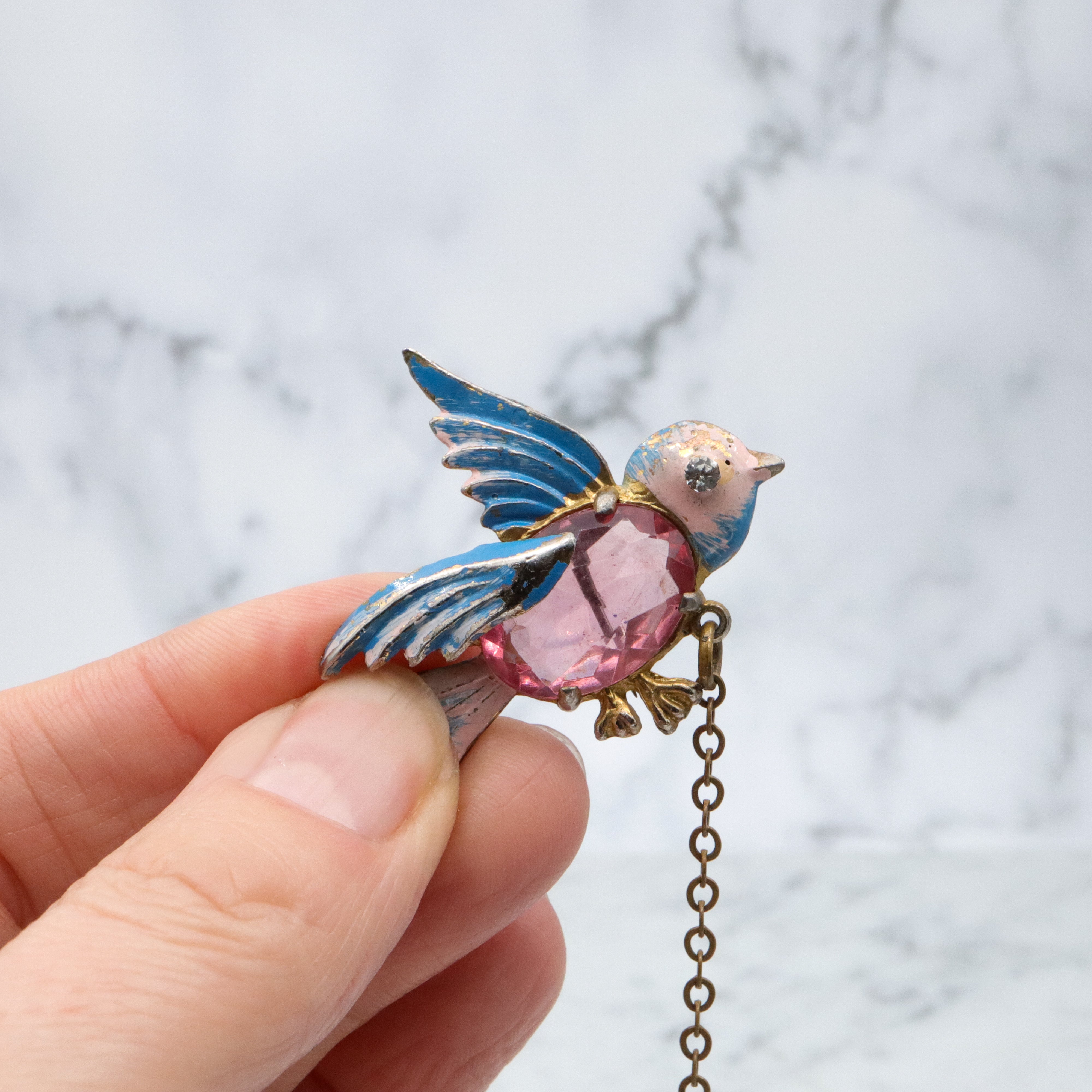 Antique Art Deco Fred Gray jelly belly love birds brooch pair