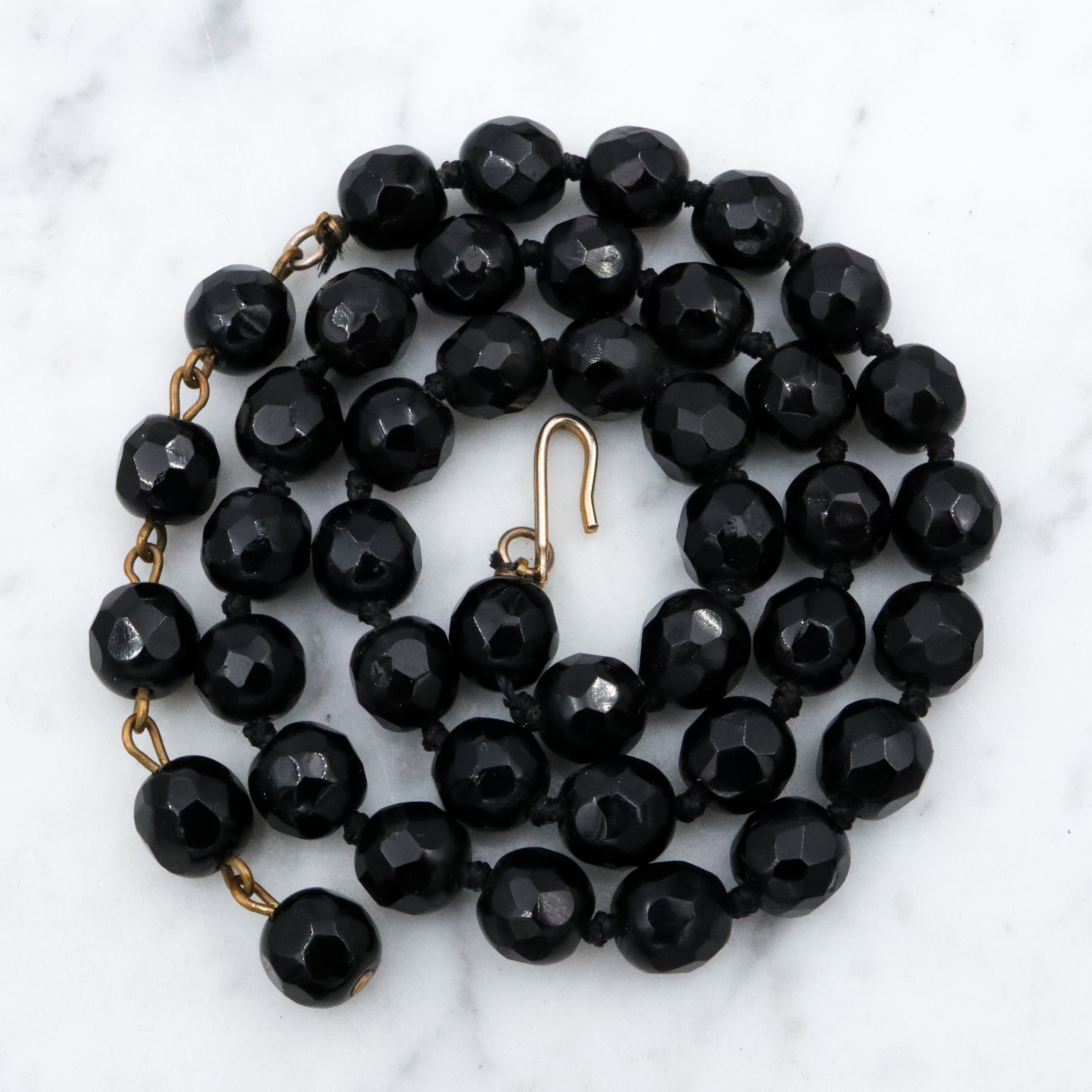 Antique French jet black glass beaded necklace