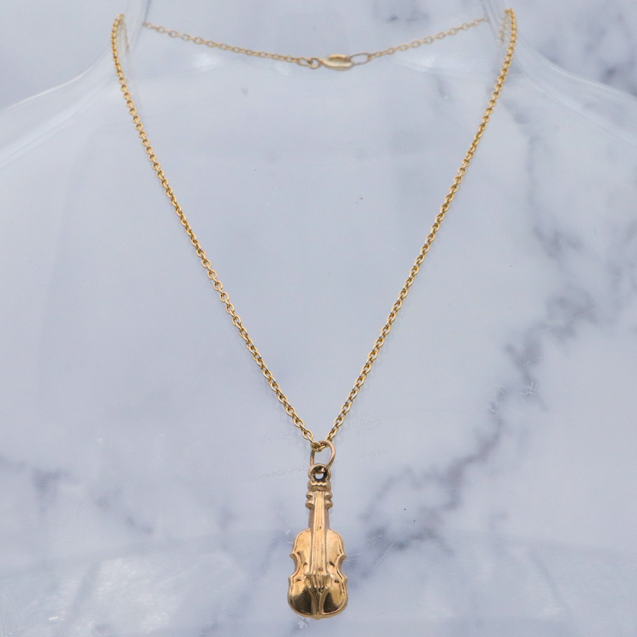 Vintage English 9k gold hollow violin charm pendant