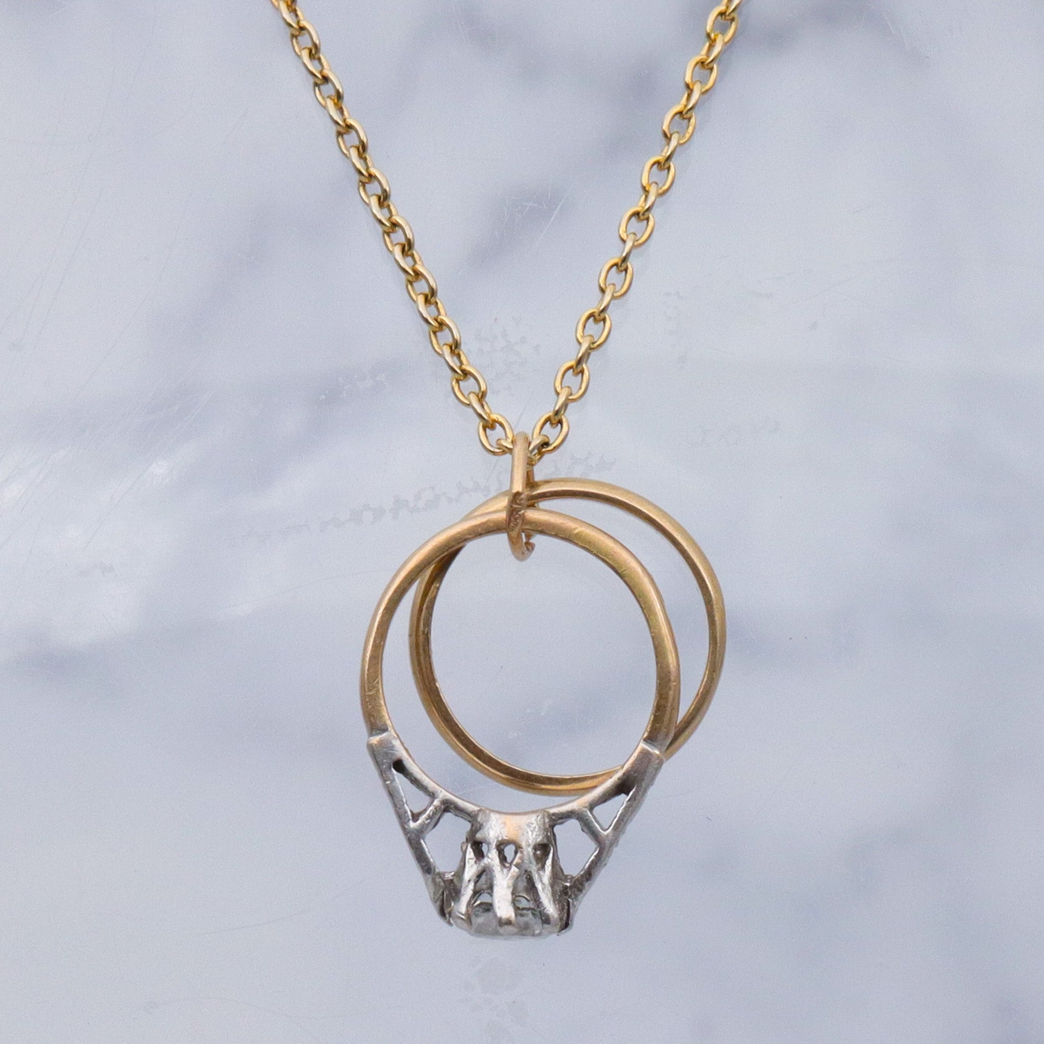 Vintage English 9k gold engagement & wedding ring charm pendant