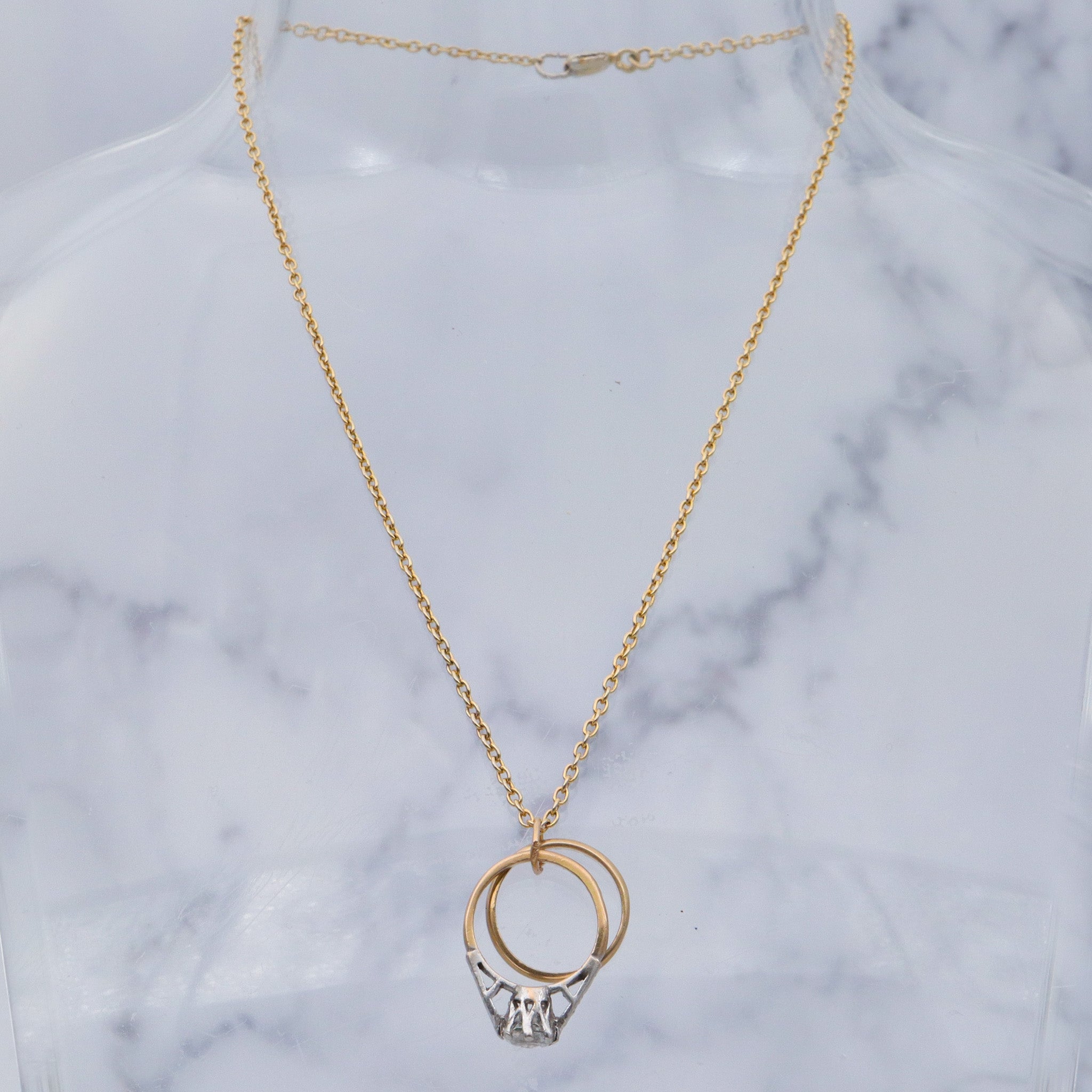 Vintage English 9k gold engagement & wedding ring charm pendant