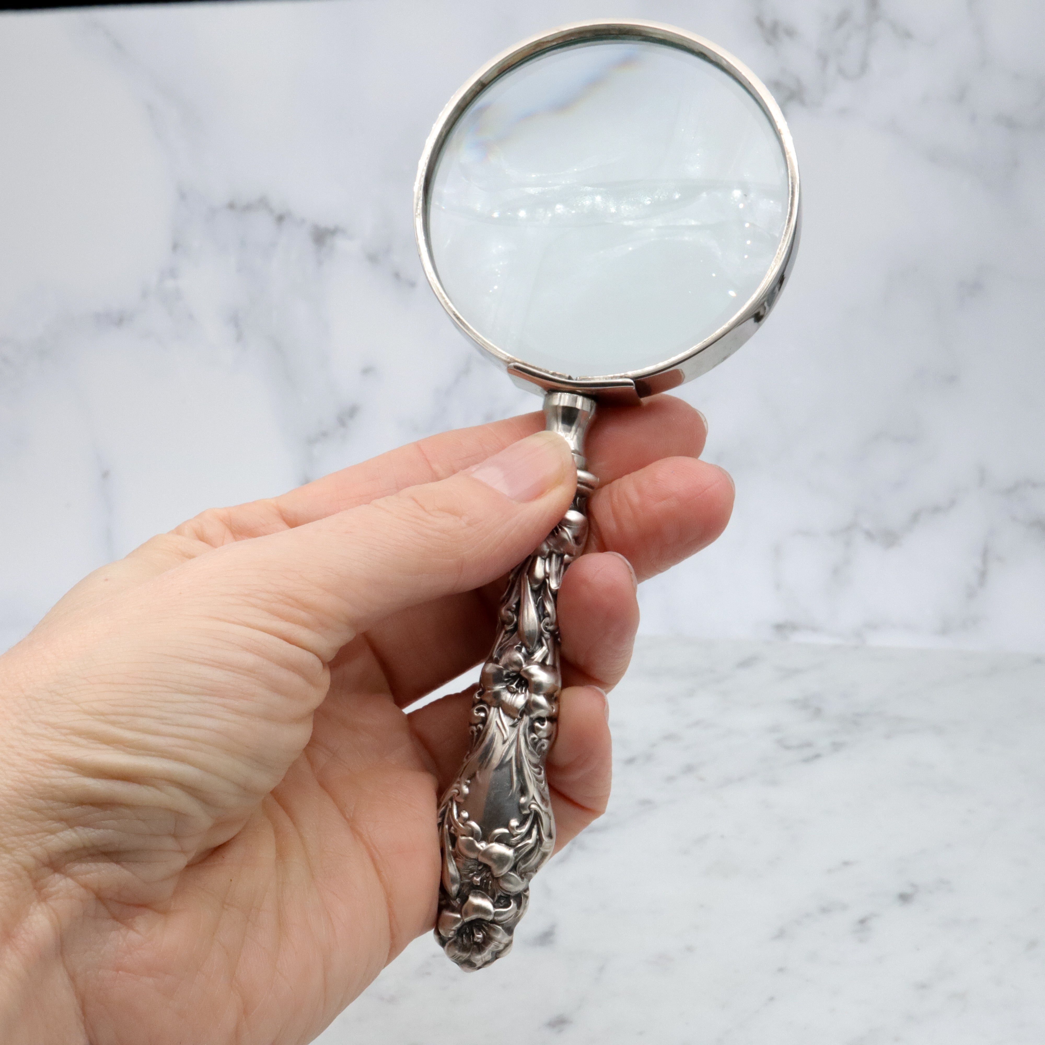 Antique Whiting Lily sterling handled magnifying glass
