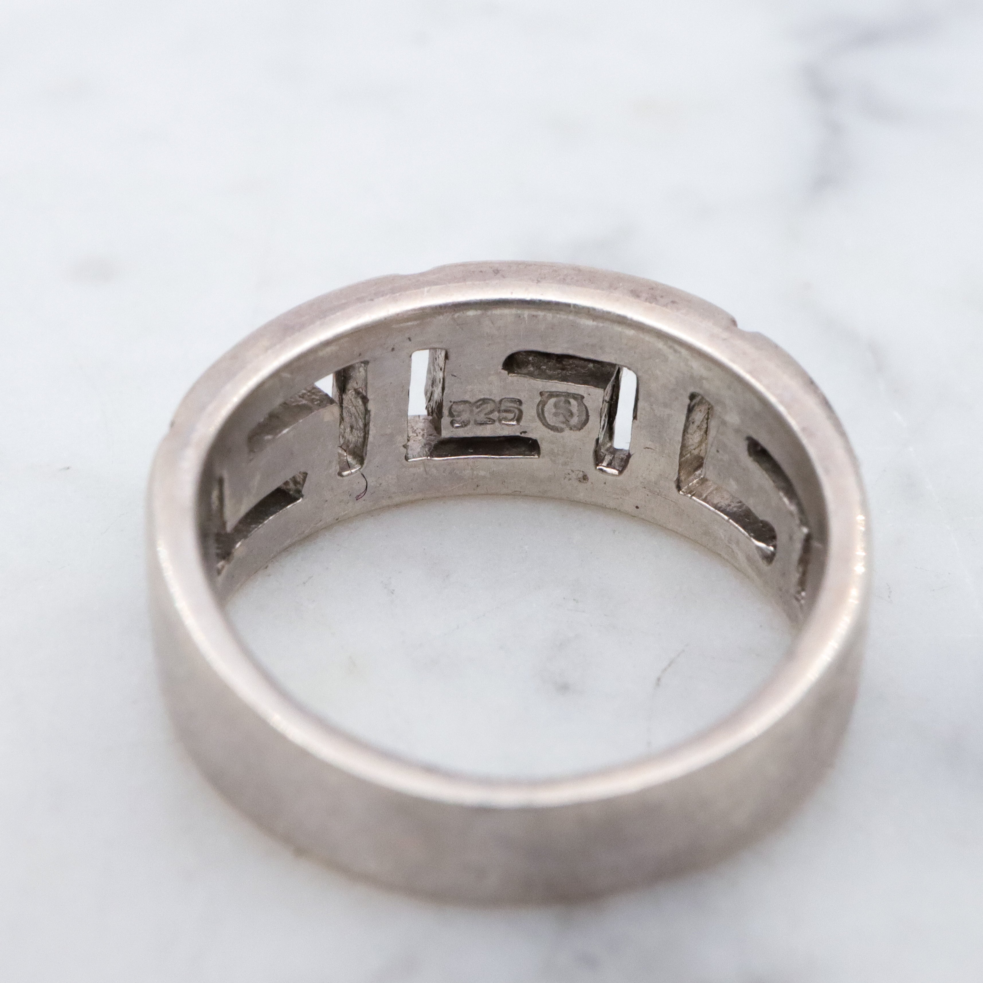 Vintage sterling opal inlay greek key ring, sz 5.5